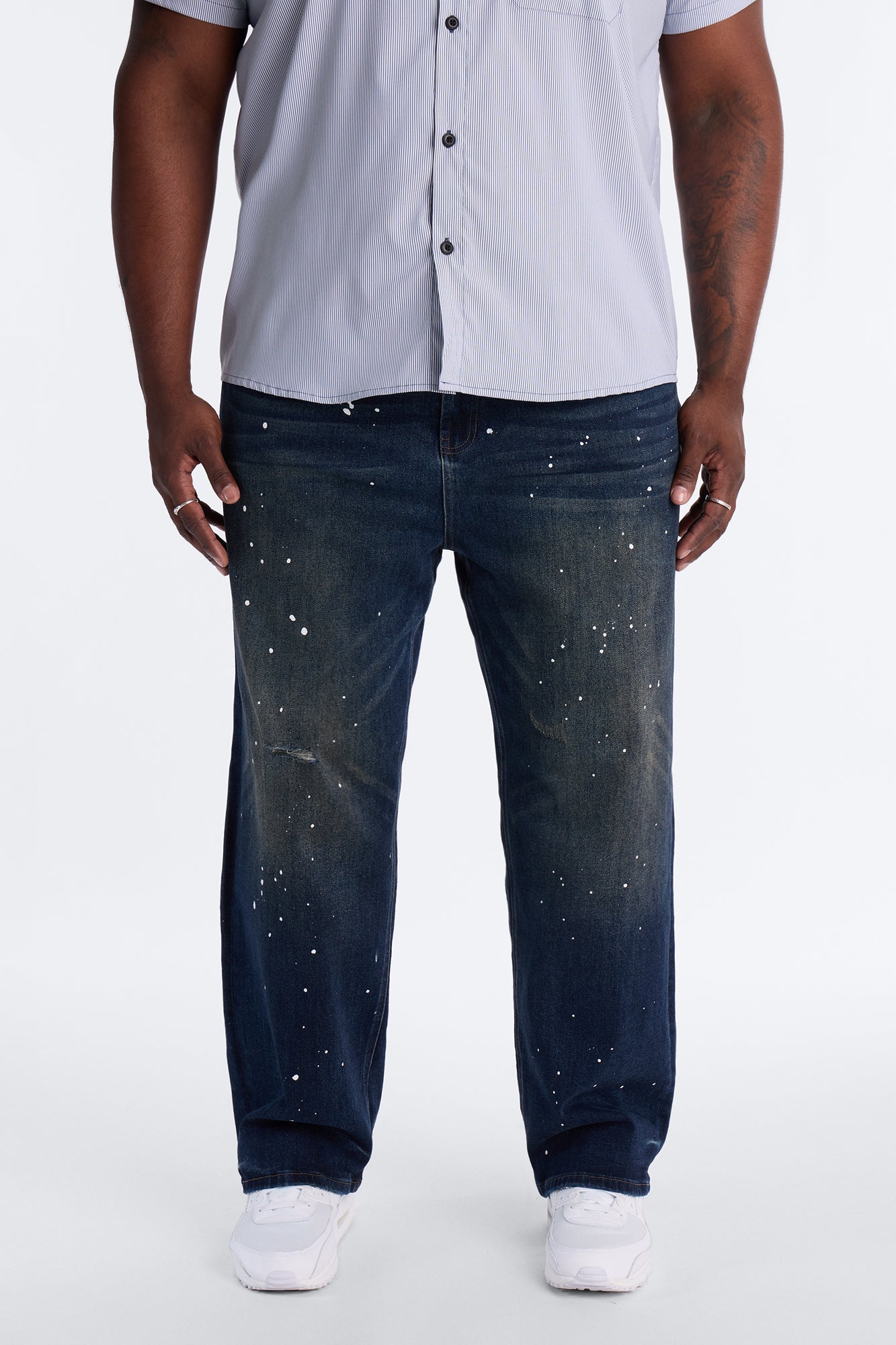 In The Paint Splat Baggy Jeans - Dark Wash