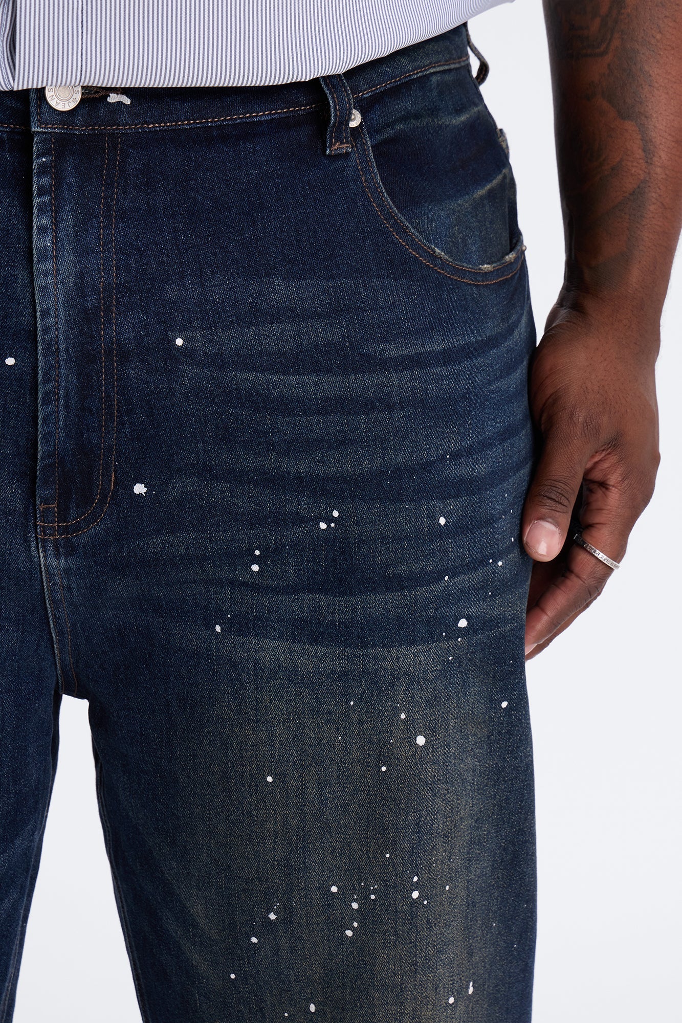 In The Paint Splat Baggy Jeans - Dark Wash