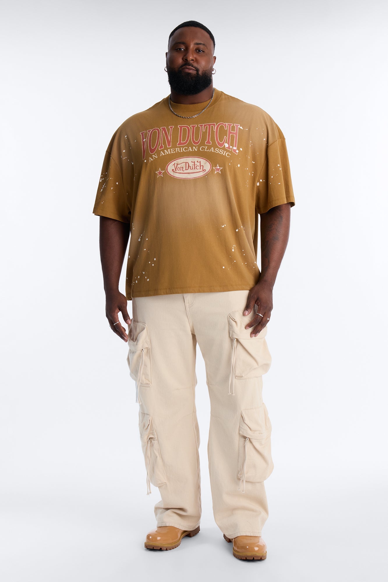 Von Dutch American Classic Boxy Short Sleeve Tee - Tan