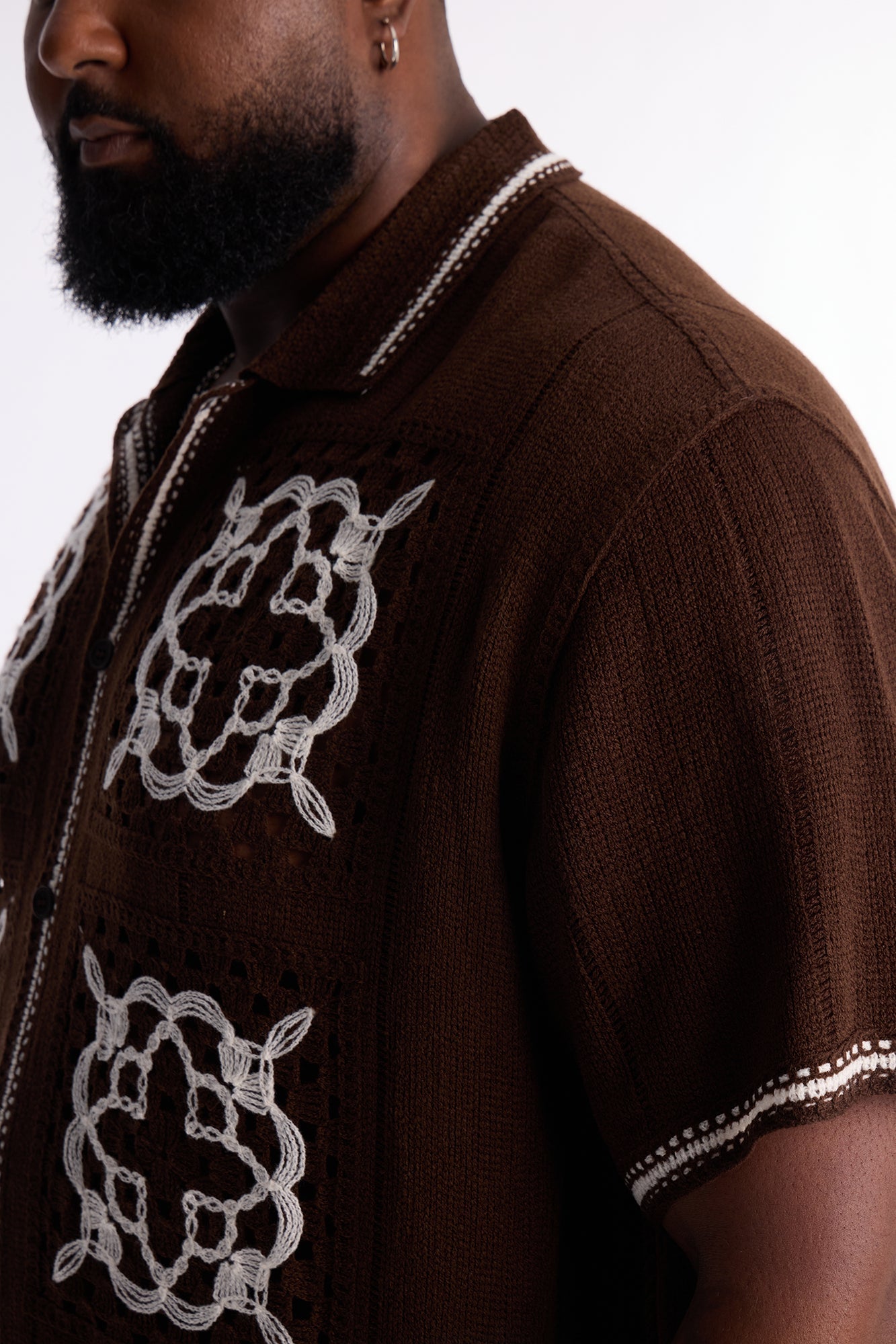 Lido Isle Crochet Button Up Shirt - Brown