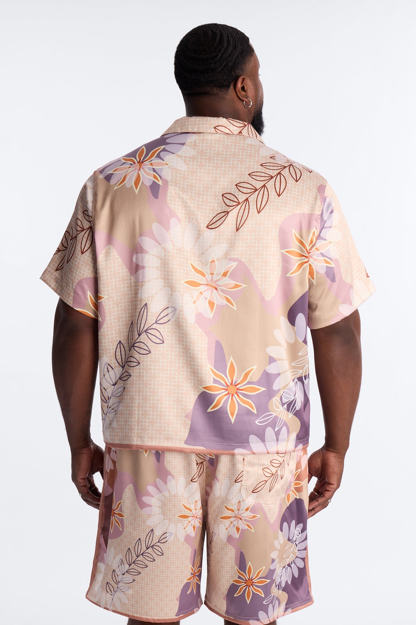 Relaxed Palm Bloom Cuban Button Up Shirt - Pink