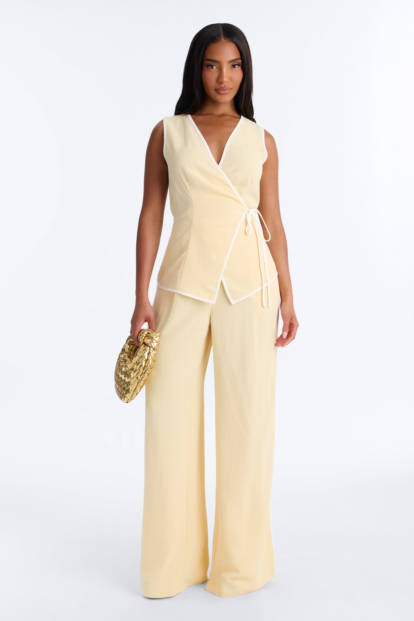 Natalia Sleeveless Pant Set - Yellow NEWFASHIONEDGE