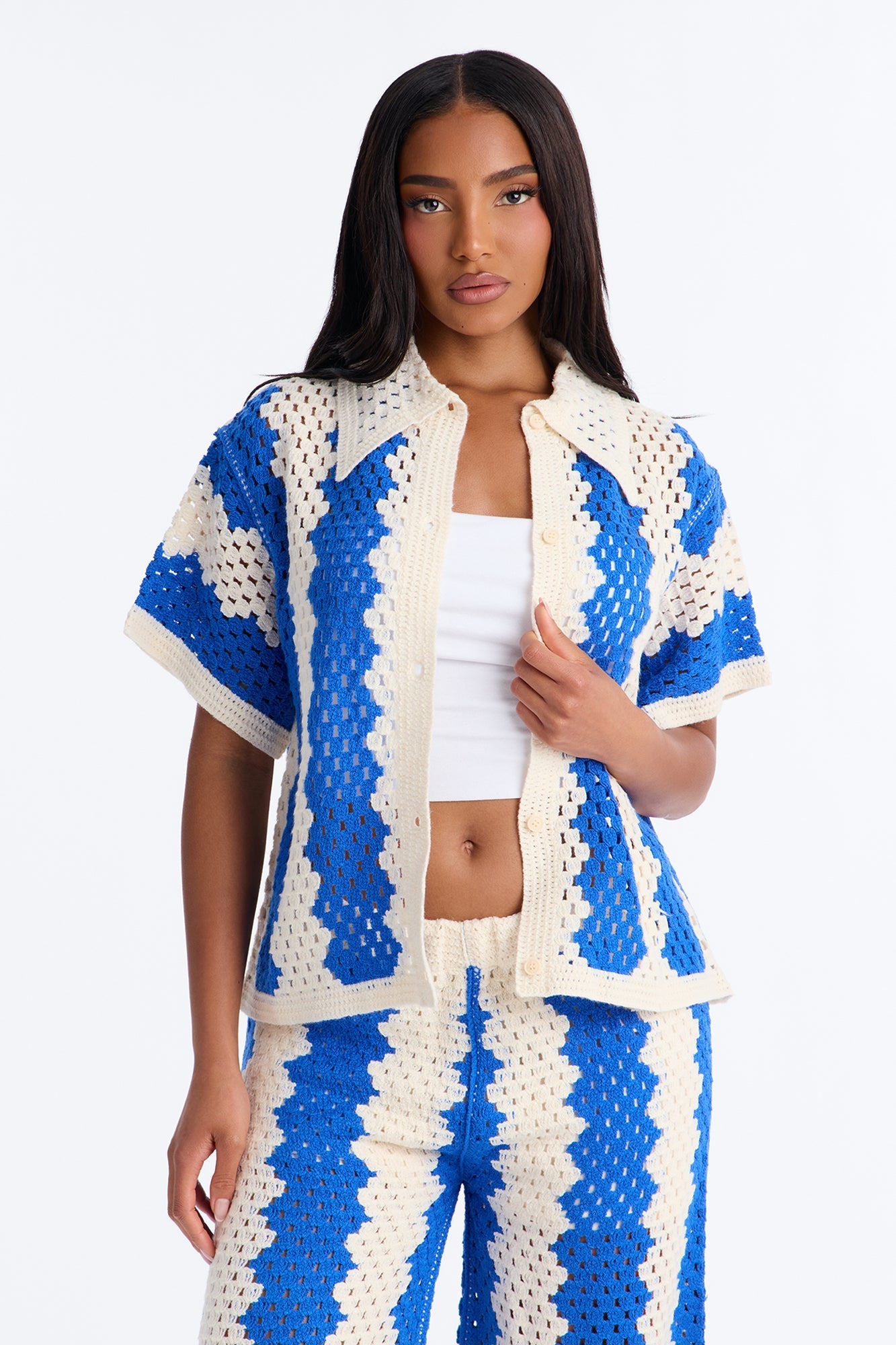 Shoreline Symphony Crochet Pant Set - Blue/combo NEWFASHIONEDGE