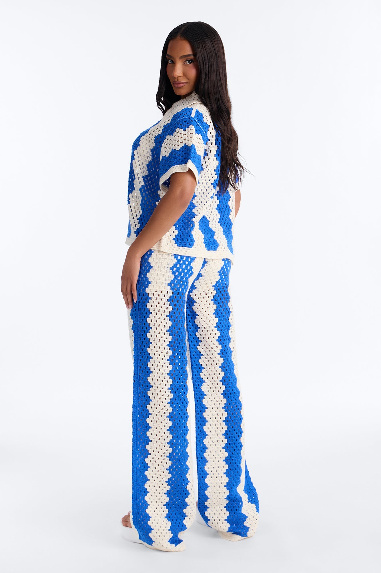 Shoreline Symphony Crochet Pant Set - Blue/combo