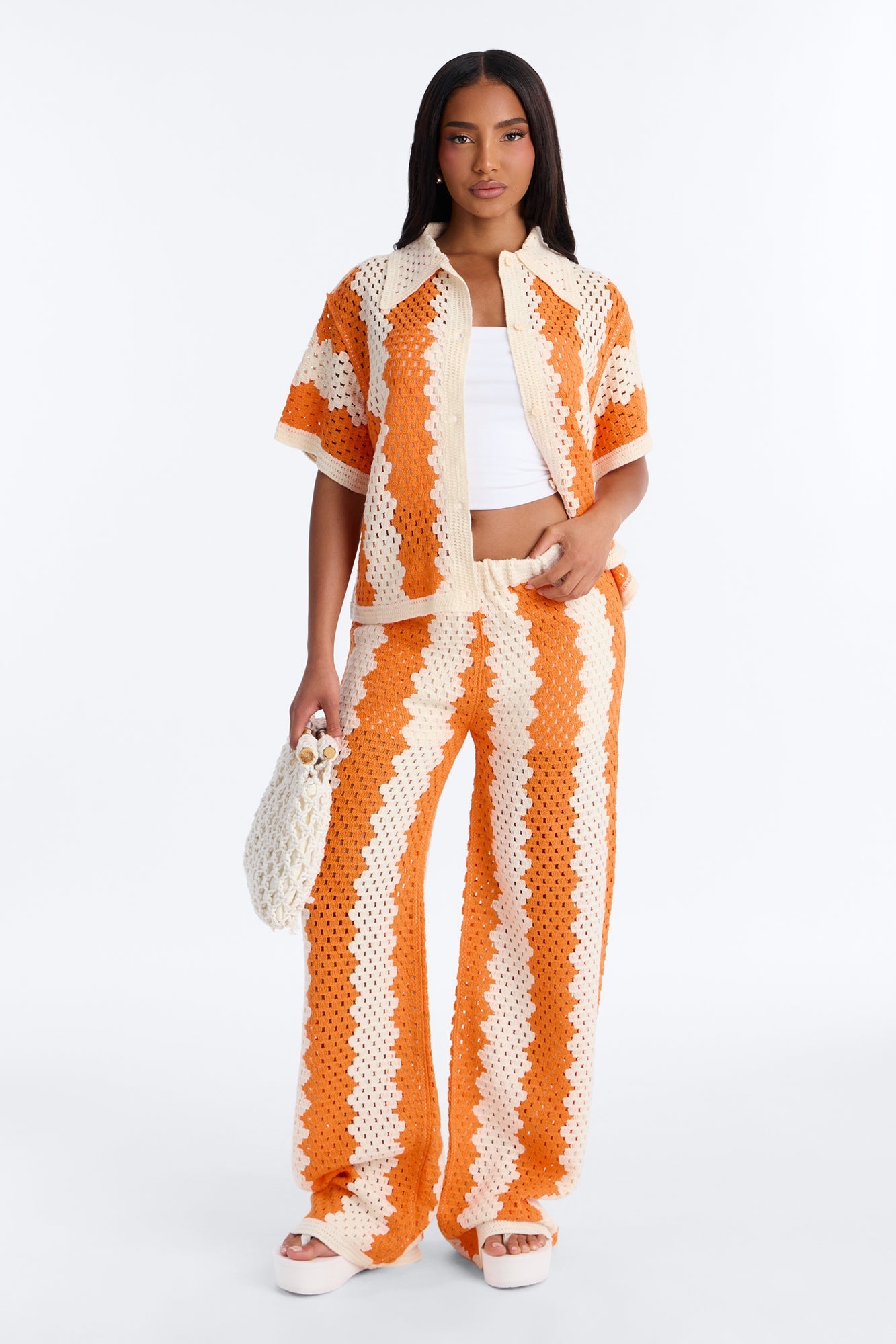 Shoreline Symphony Crochet Pant Set - Orange/combo NEWFASHIONEDGE