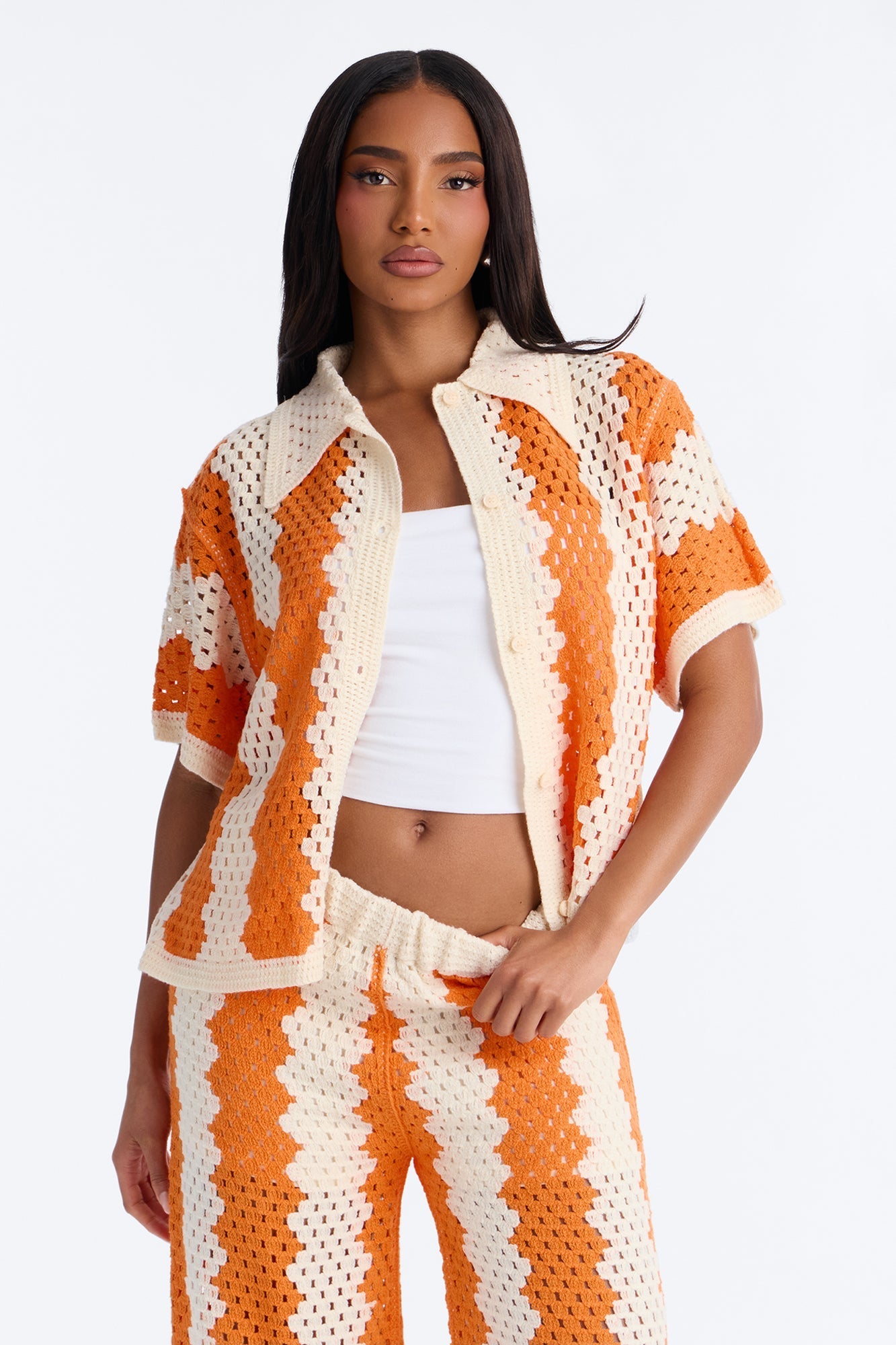 Shoreline Symphony Crochet Pant Set - Orange/combo NEWFASHIONEDGE