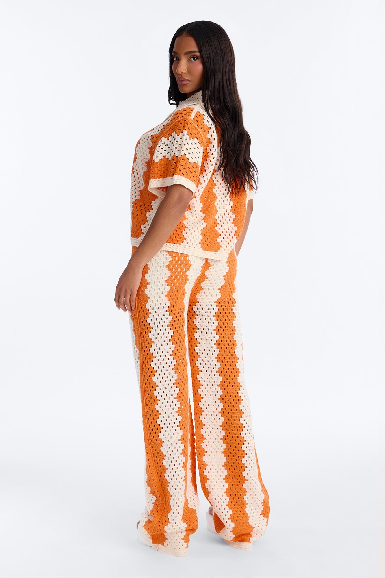 Shoreline Symphony Crochet Pant Set - Orange/combo