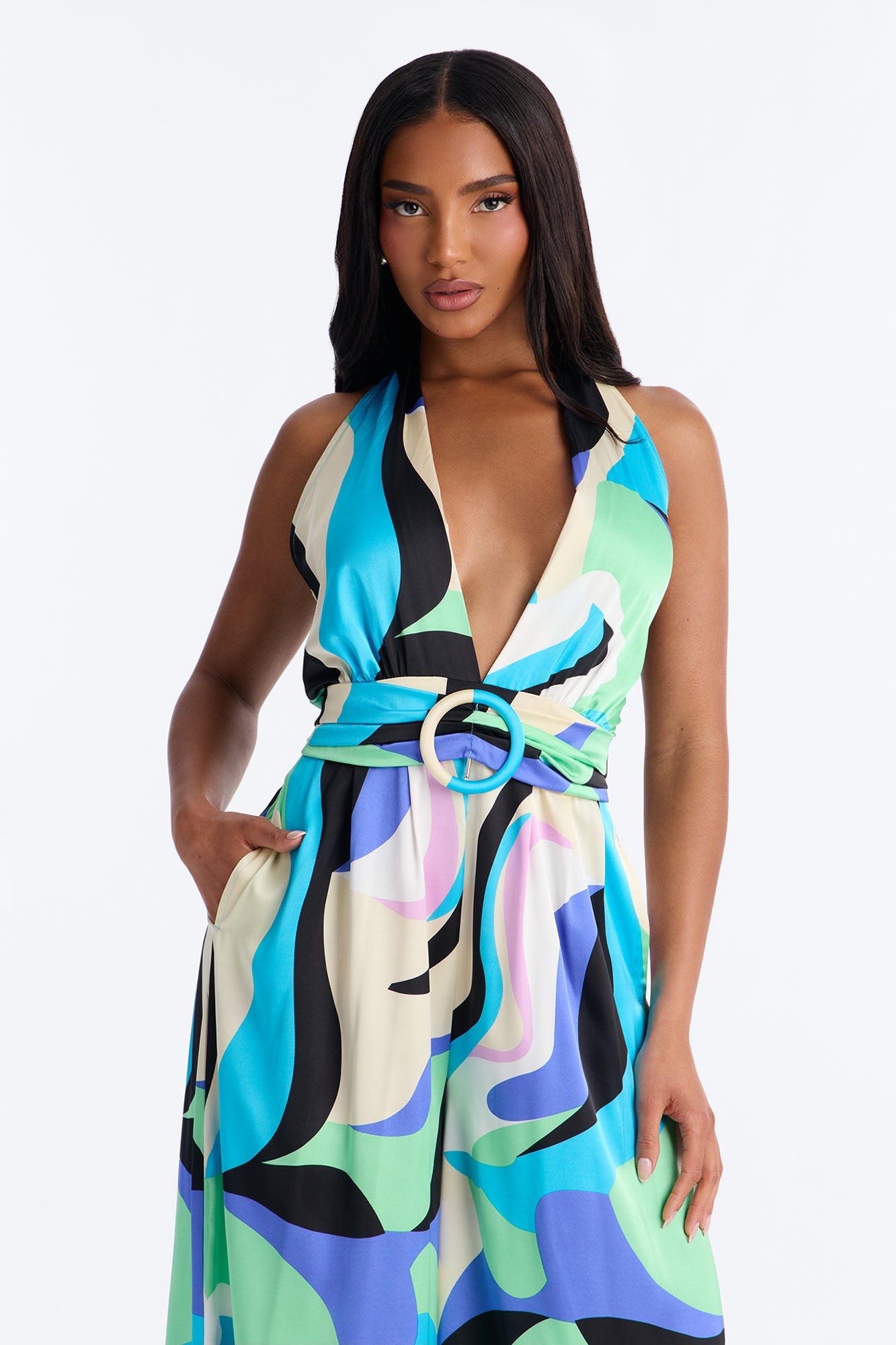 Jules Belted Wide Leg Jumpsuit - Blue Fashion Nova