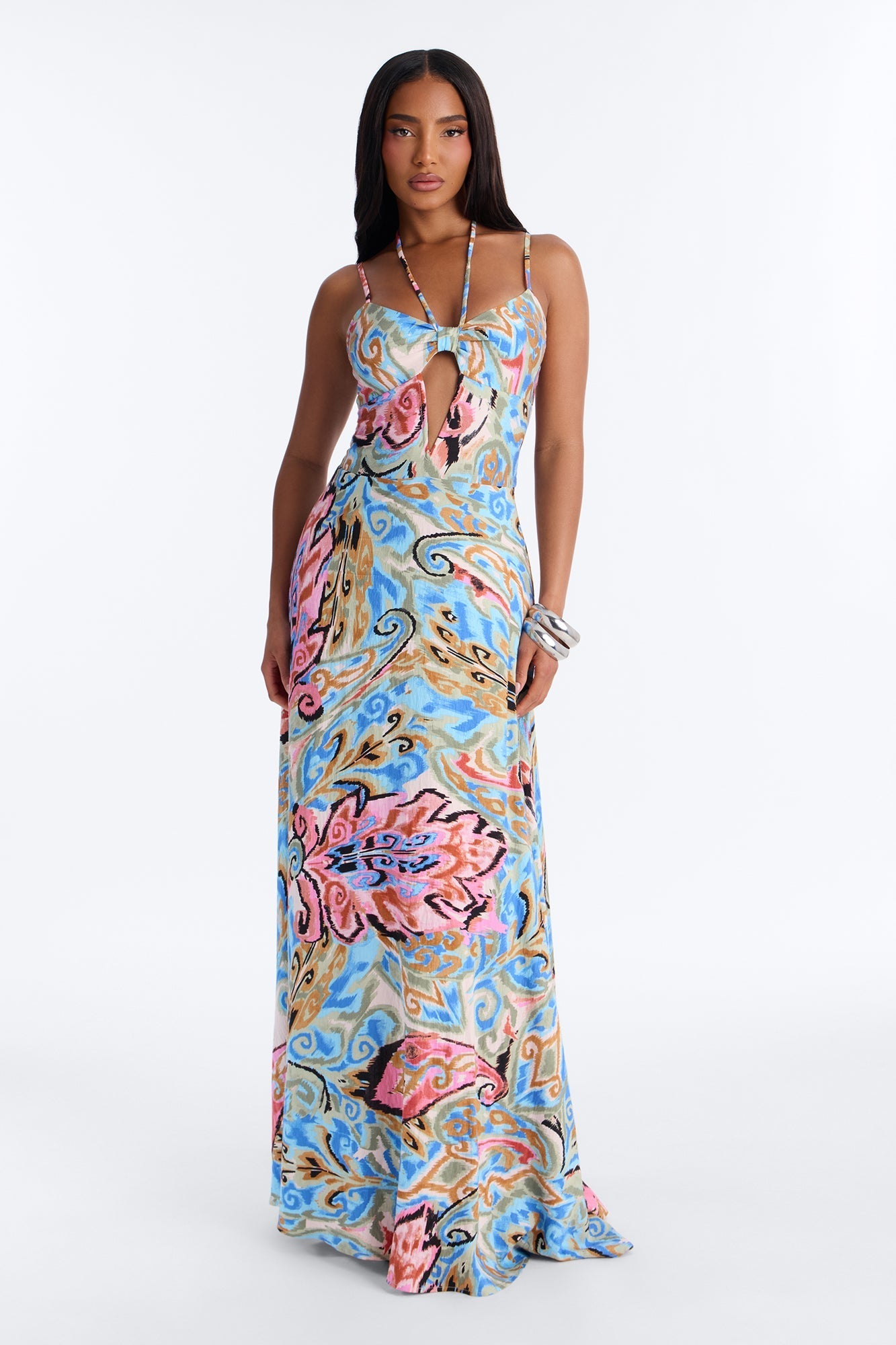 Angel Energy Linen Maxi Dress - Blue/combo NEWFASHIONEDGE