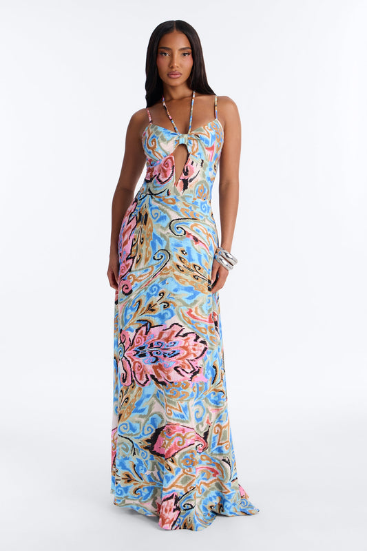 Angel Energy Linen Maxi Dress - Blue/combo