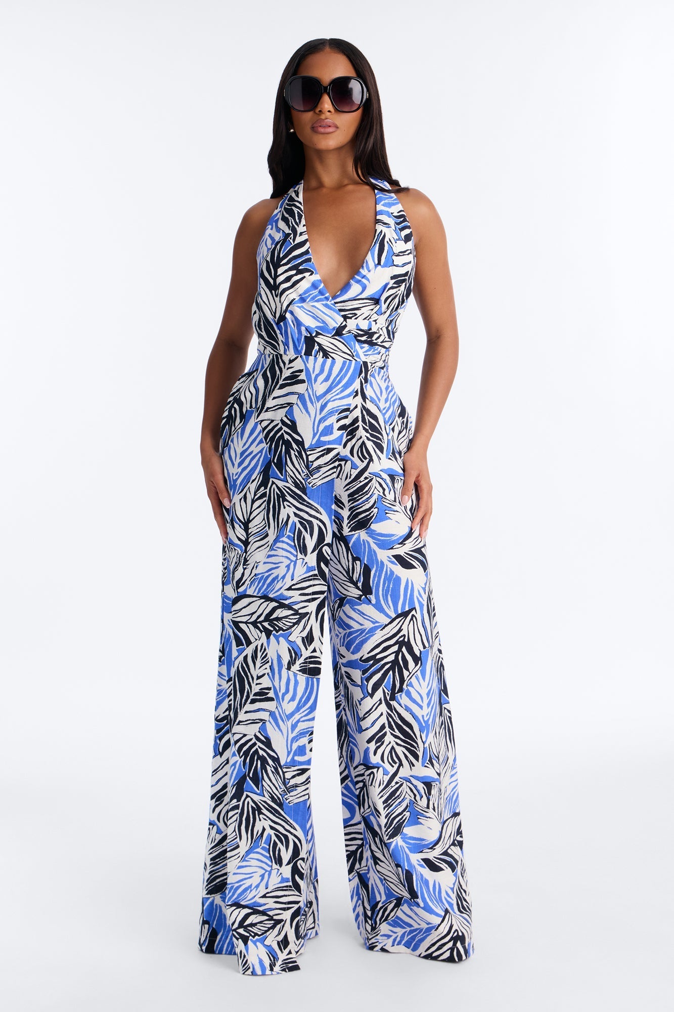 Tropic Haze Halter Jumpsuit - Blue/combo NEWFASHIONEDGE