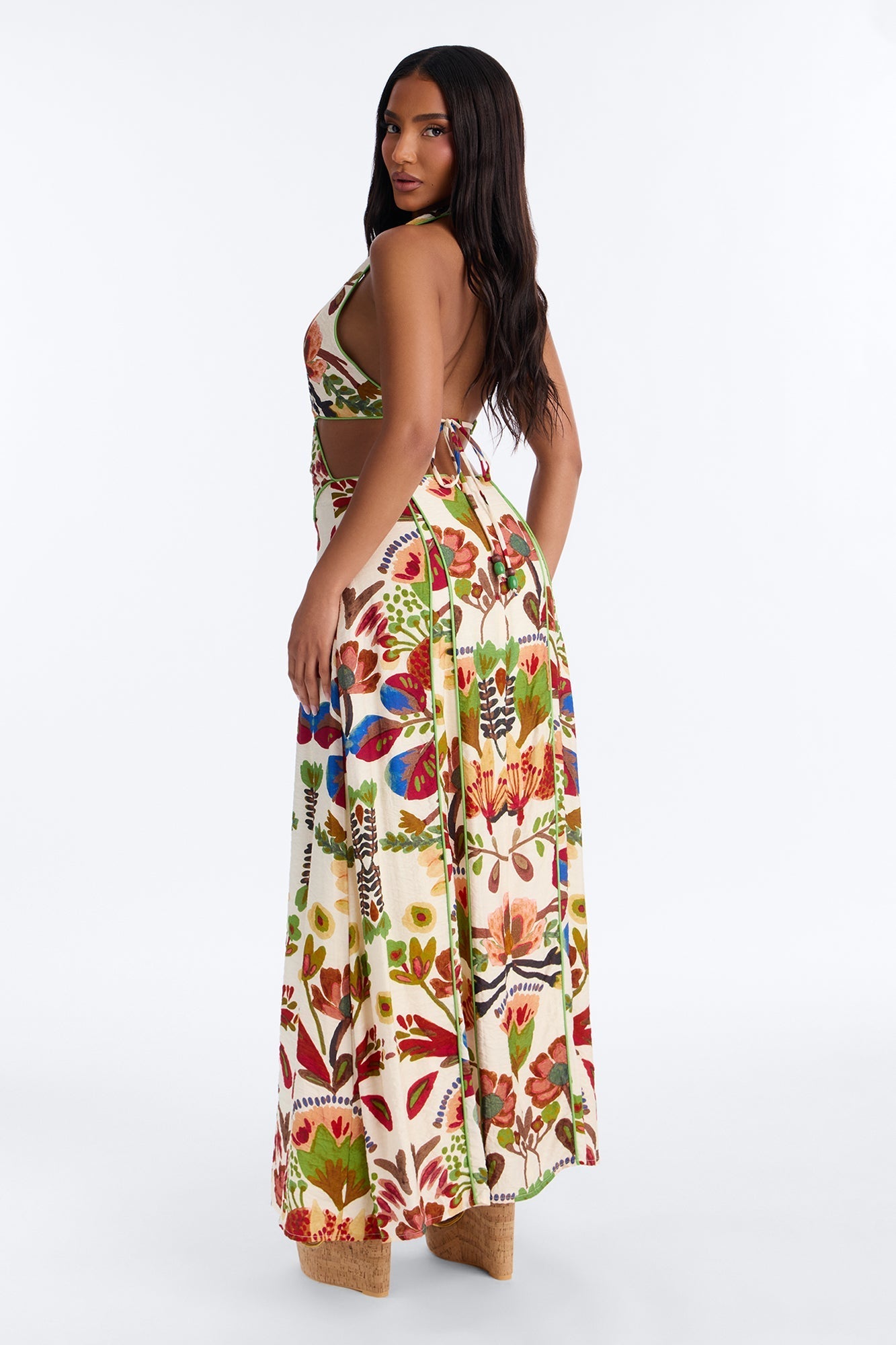 Sicilian Summer Linen Maxi Dress - Cream/combo NEWFASHIONEDGE