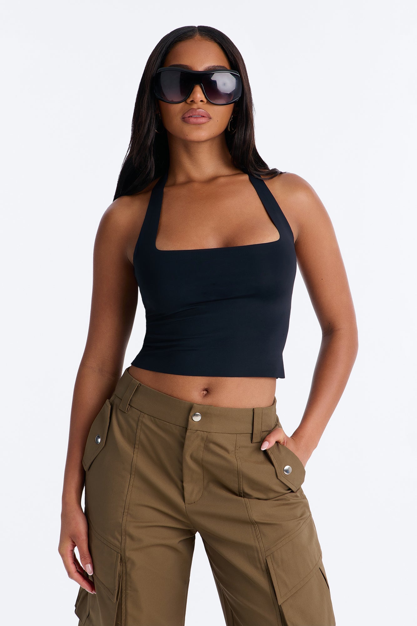 Serena Double Lined Square Neck Seamless Halter Top - Black Fashion Nova