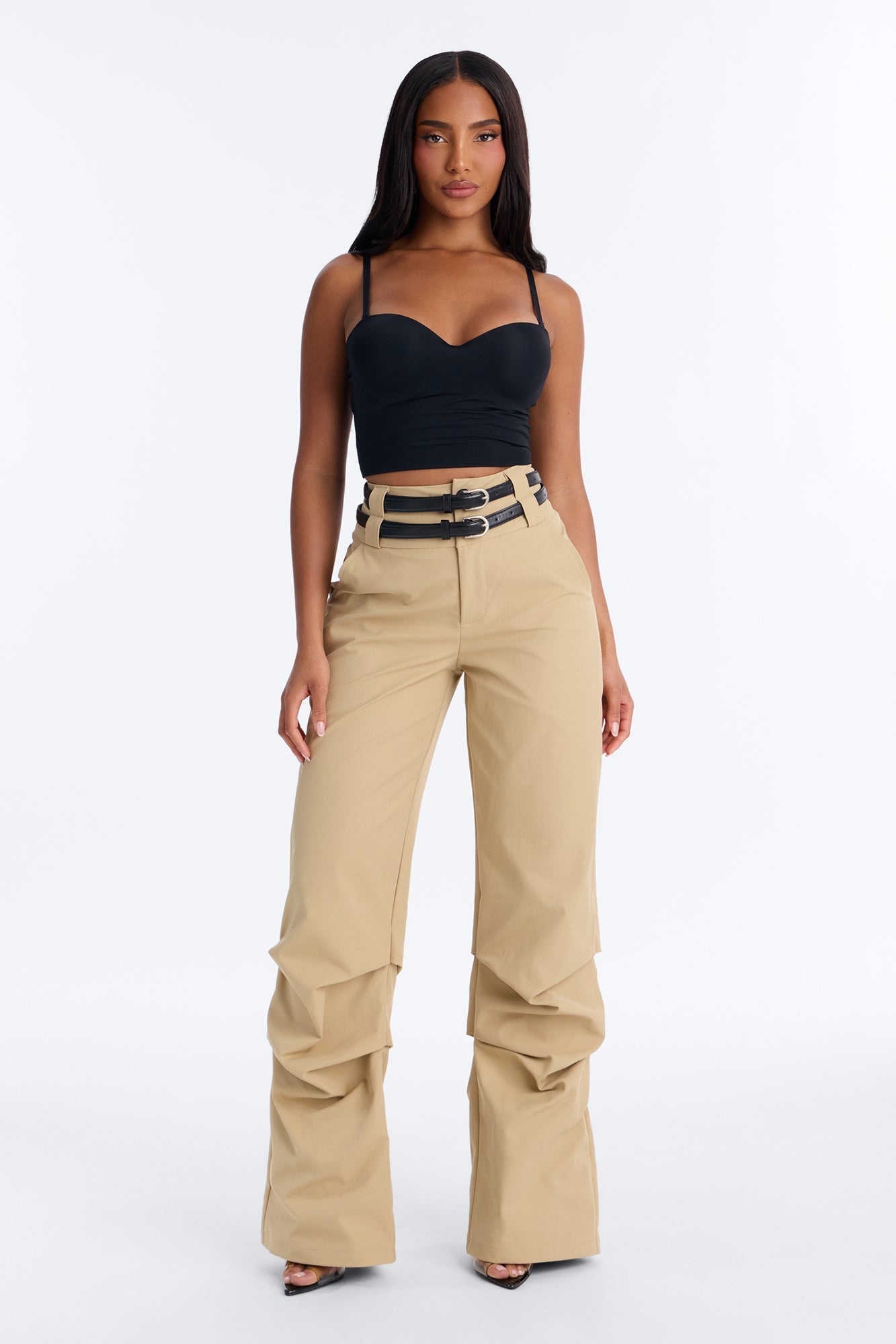 Rock Your World Double Belted Stacked Pant - Khaki