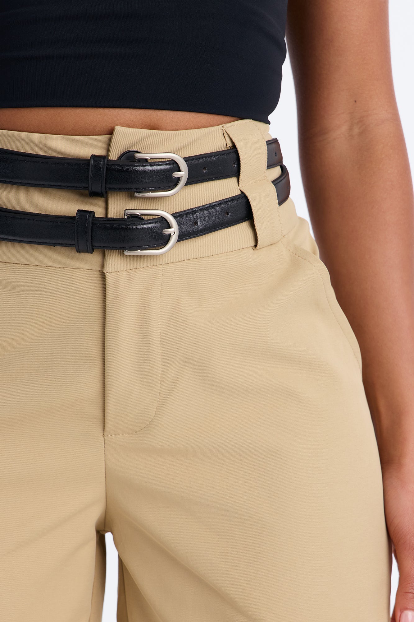 Rock Your World Double Belted Stacked Pant - Khaki