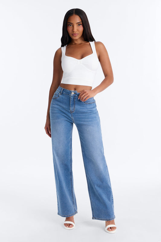 Arabella High Rise Stretch Straight Leg Jeans - Medium Wash
