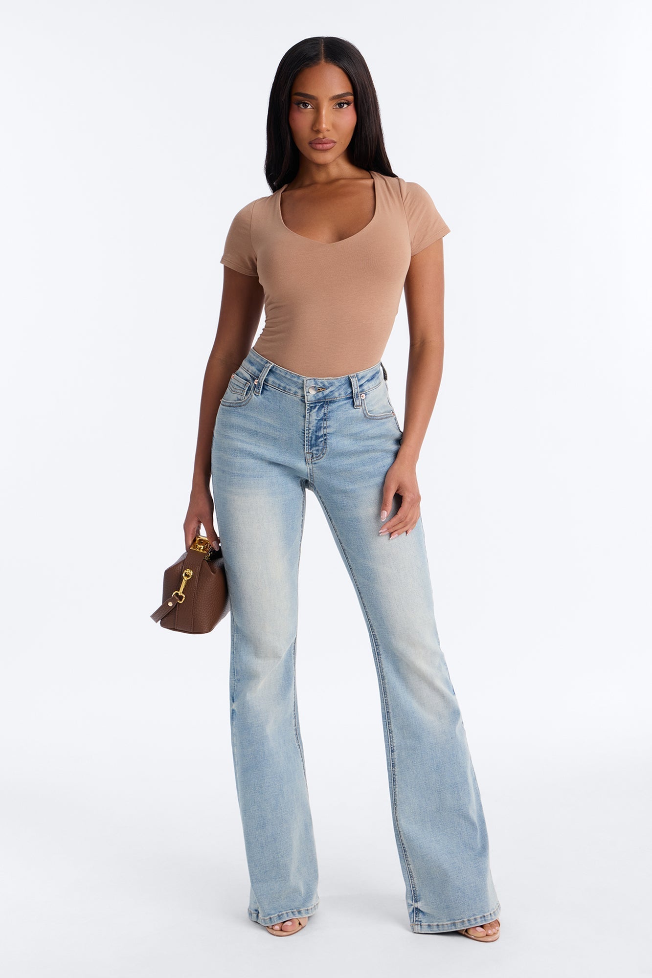 Marion Double Lined V Neck Bodysuit - Mocha