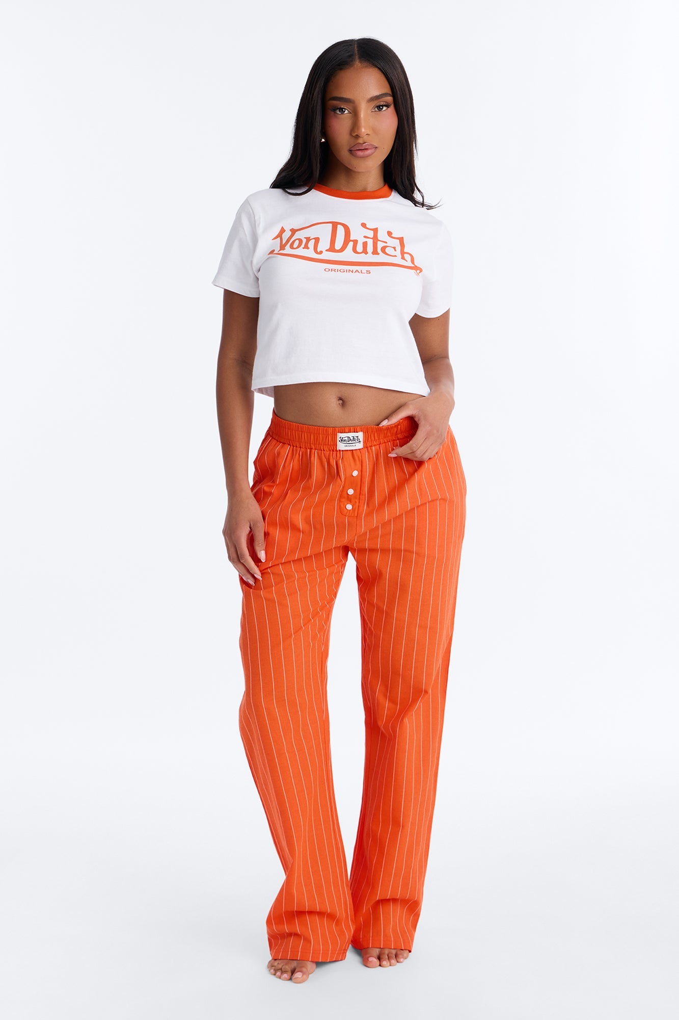 Von Dutch Short Sleeve PJ Boxer Pant Set - Orange/combo Fashion Nova