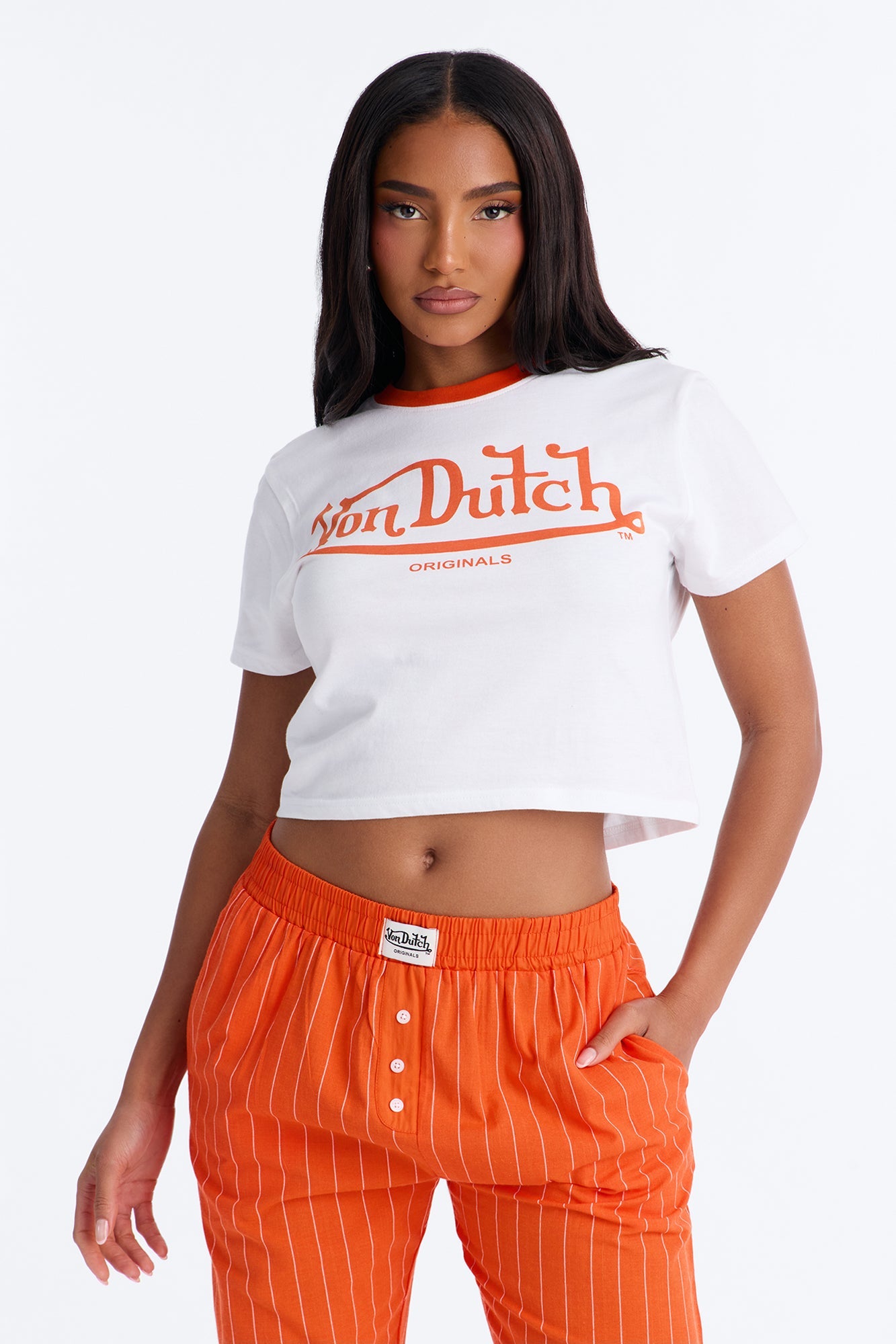 Von Dutch Short Sleeve PJ Boxer Pant Set - Orange/combo Fashion Nova
