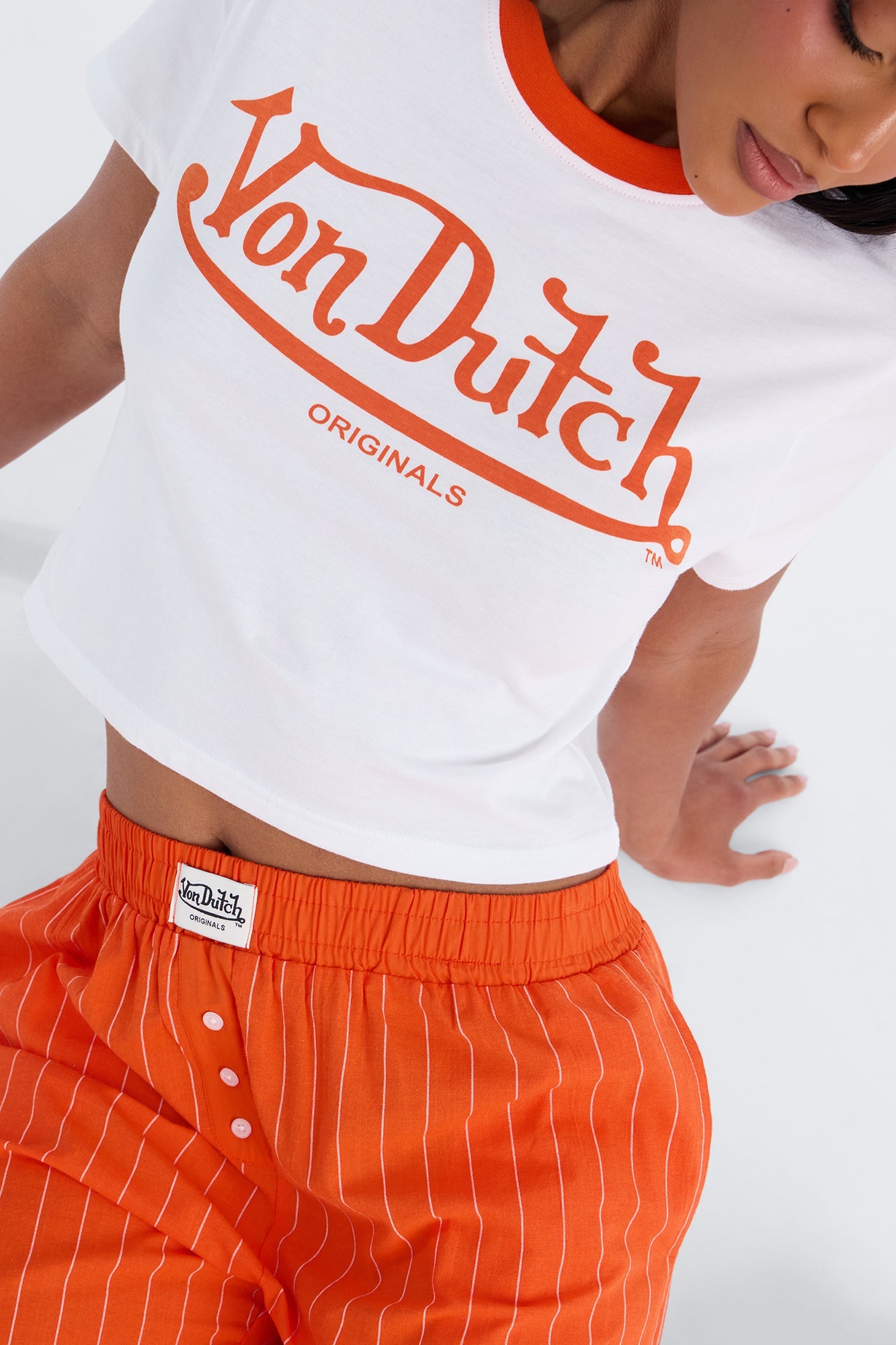 Von Dutch Short Sleeve PJ Boxer Pant Set - Orange/combo Fashion Nova