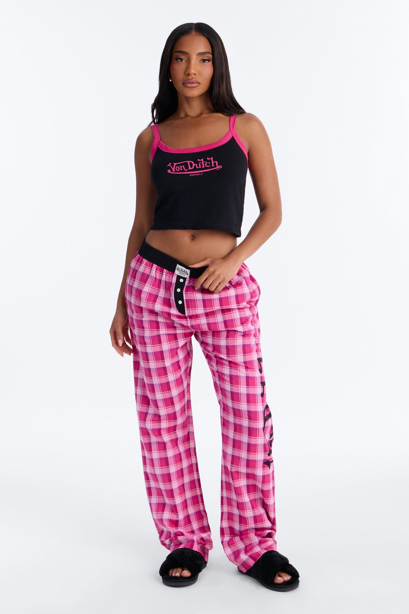 Von Dutch Cami PJ Boxer Pant Set - Black/Pink Fashion Nova