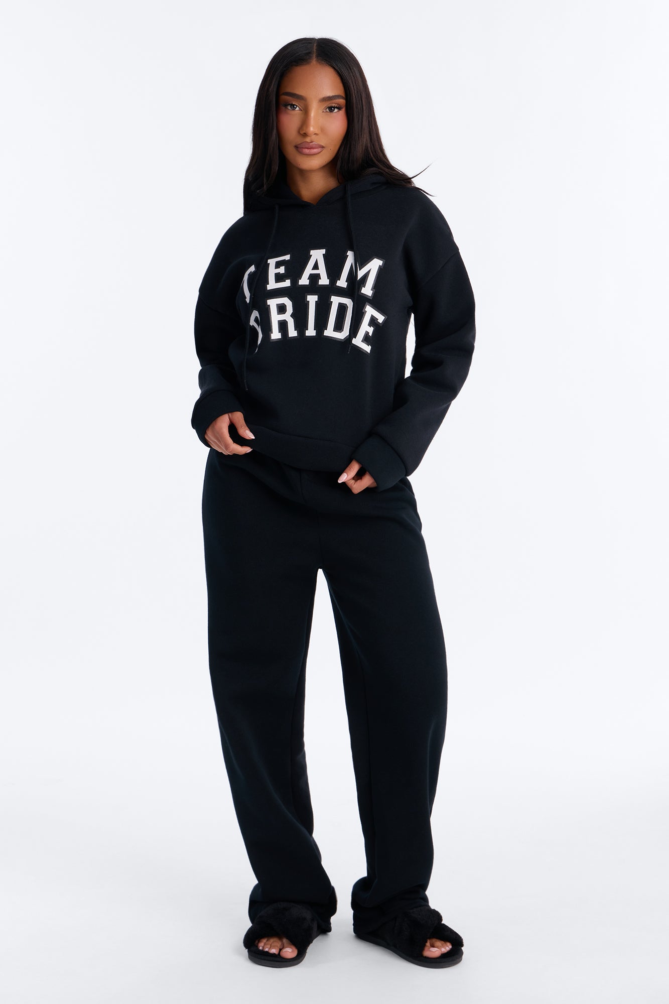 Team Bride PJ Hoodie & Sweatpant Set - Black NEWFASHIONEDGE