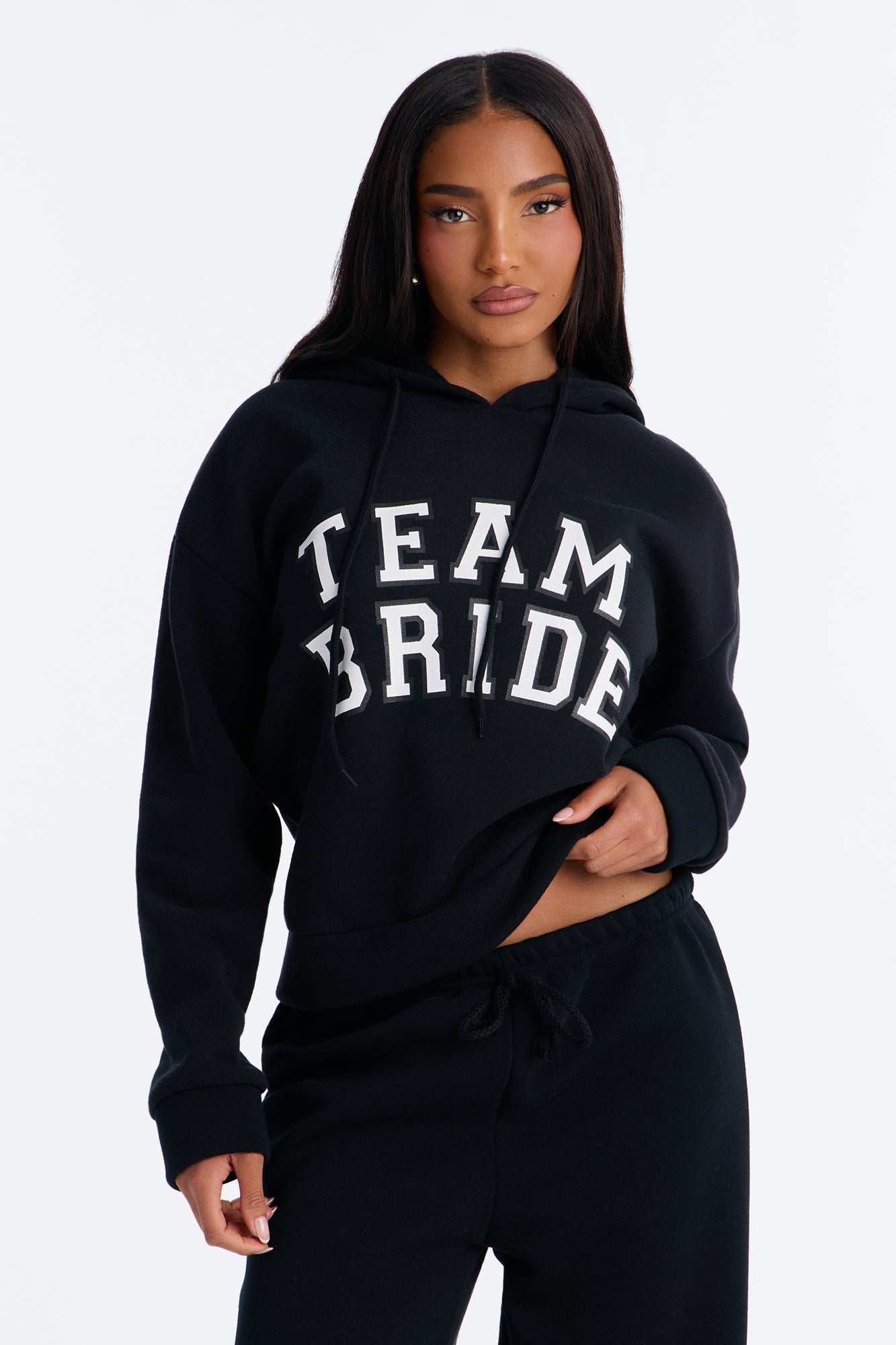 Team Bride PJ Hoodie & Sweatpant Set - Black NEWFASHIONEDGE