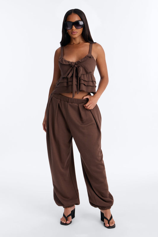 Miranda Ruffle Jogger Pant Set - Brown Fashion Nova