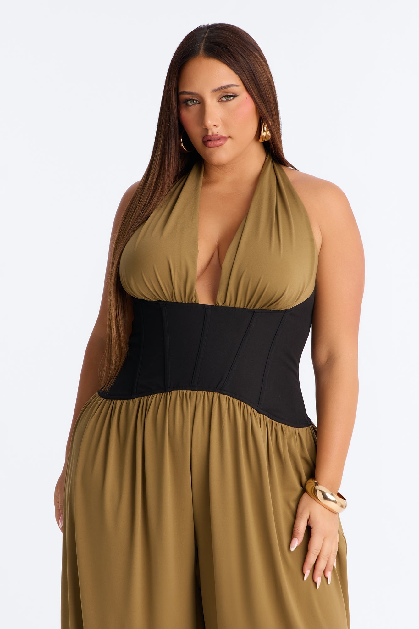 Raia Corset Trim Jumpsuit - Olive NEWFASHIONEDGE