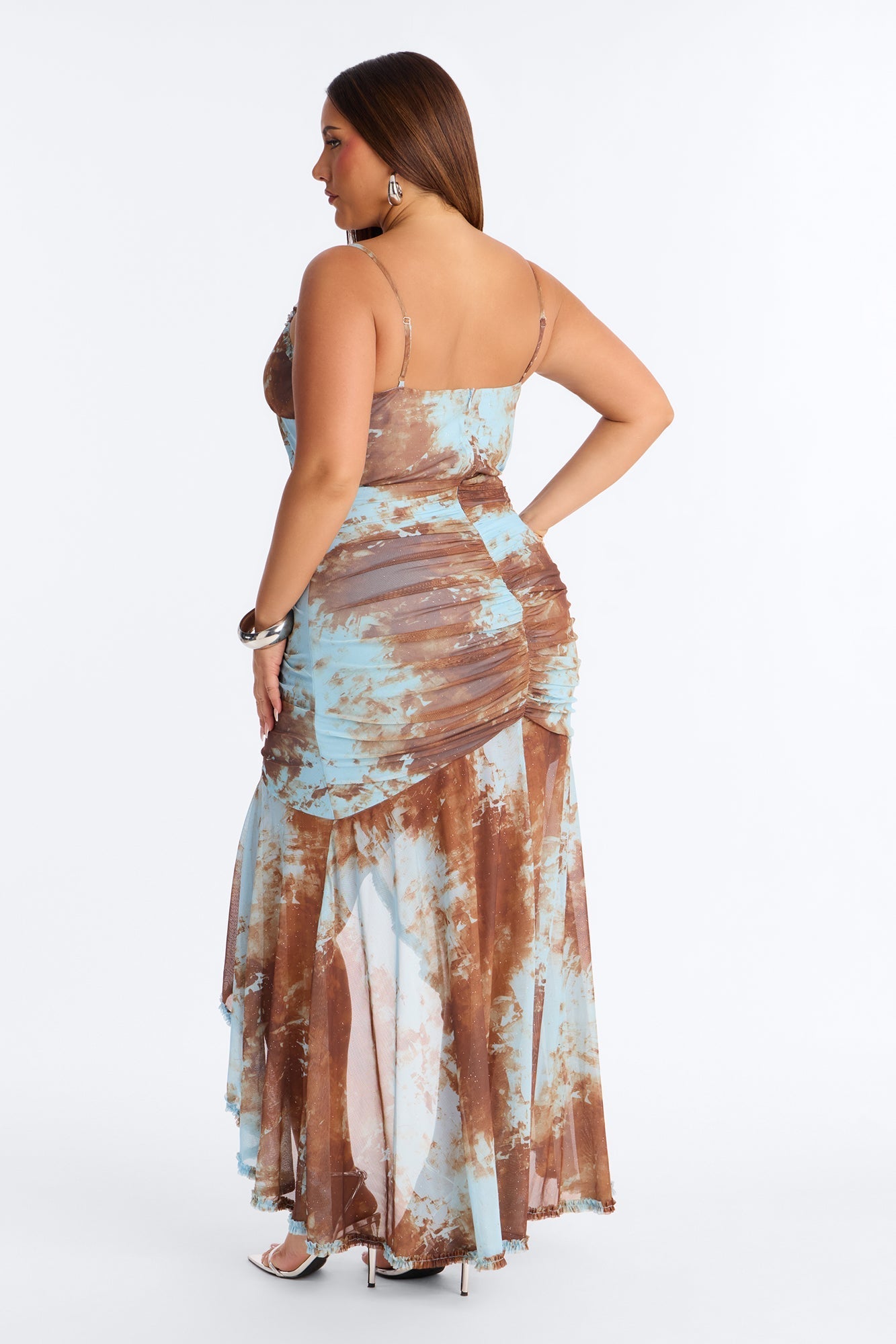 So Stunning Ruched Mesh Maxi Dress - Blue/combo NEWFASHIONEDGE