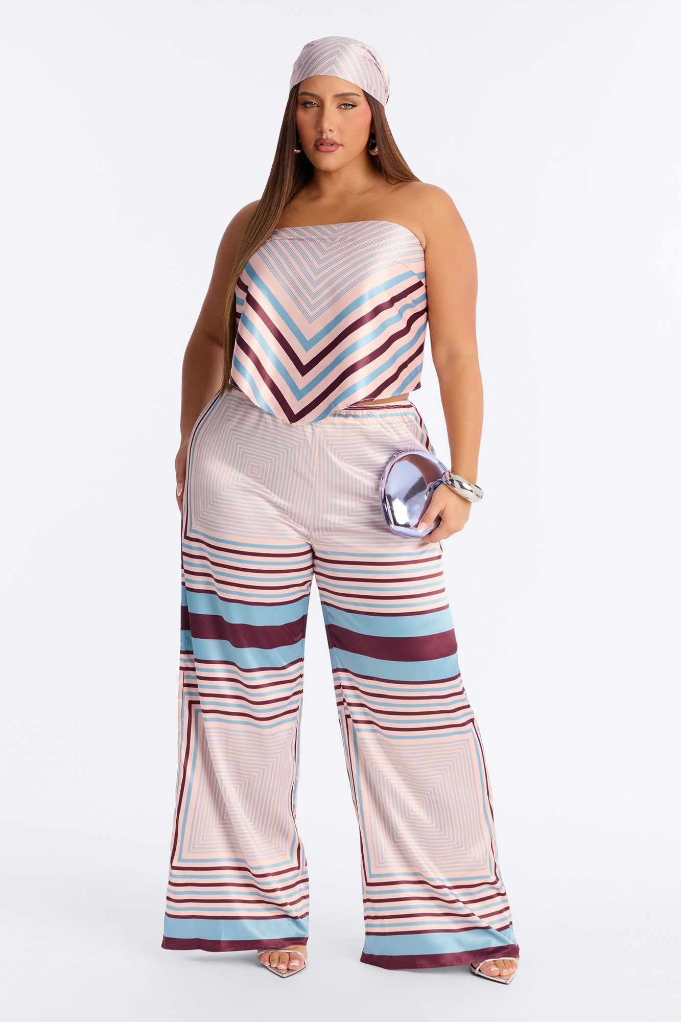 Catalina Satin 3 Piece Pant Set - Pink/combo NEWFASHIONEDGE