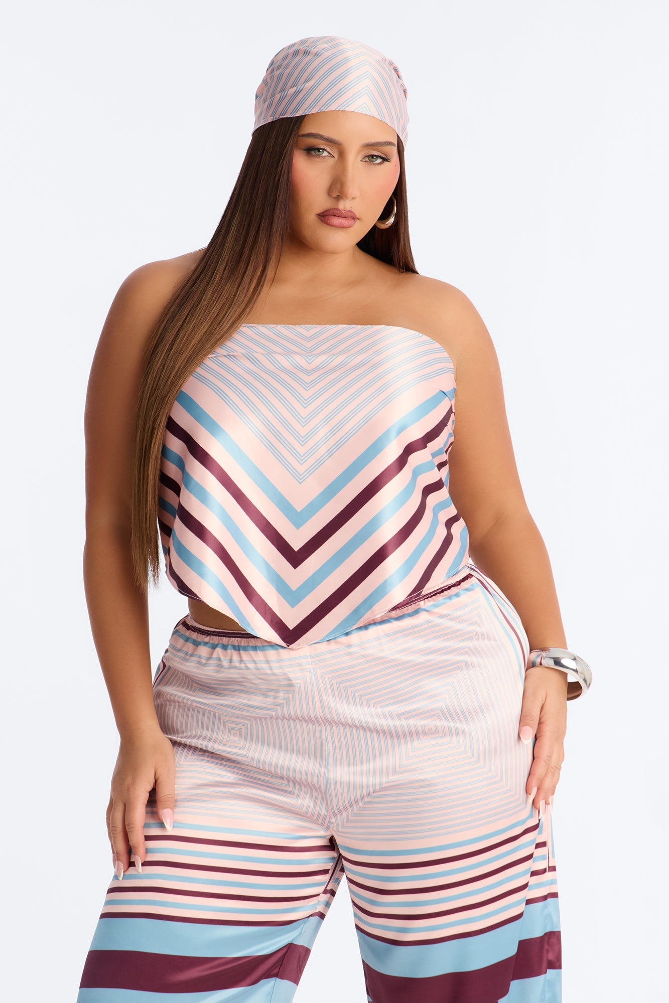 Catalina Satin 3 Piece Pant Set - Pink/combo