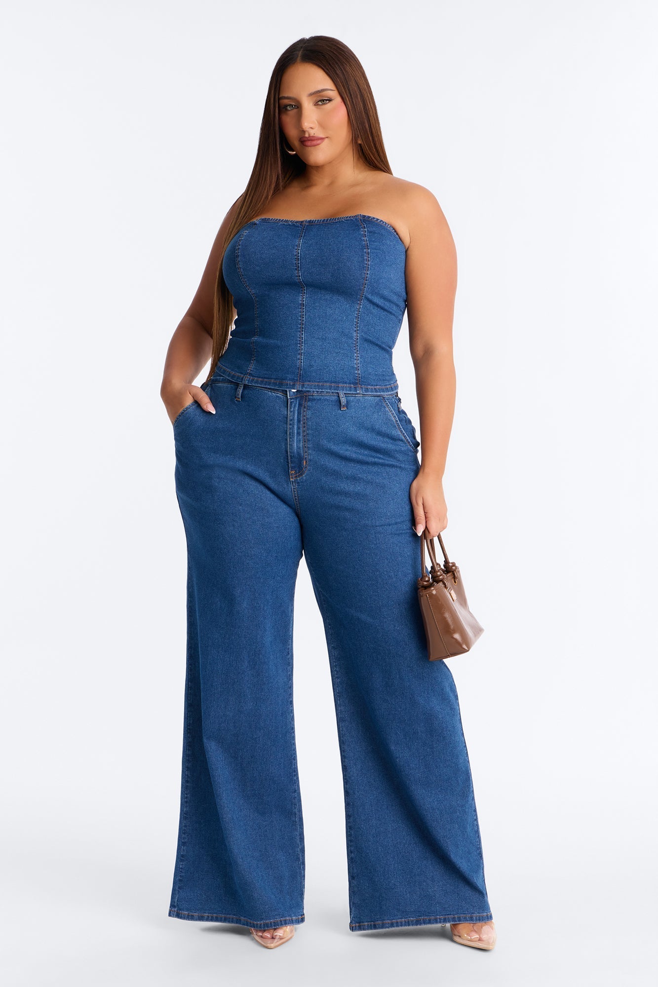Paige Strapless Denim Pant Set - Dark Wash NEWFASHIONEDGE