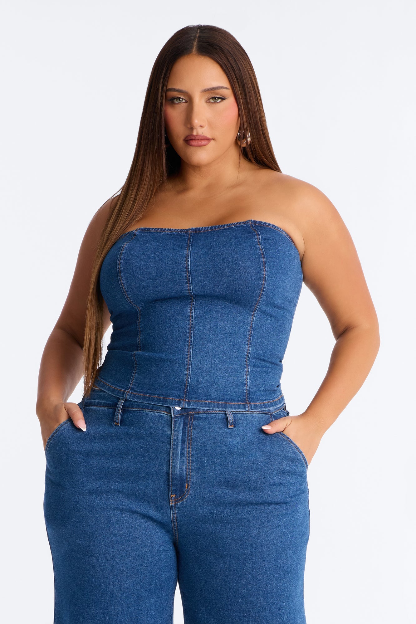 Paige Strapless Denim Pant Set - Dark Wash
