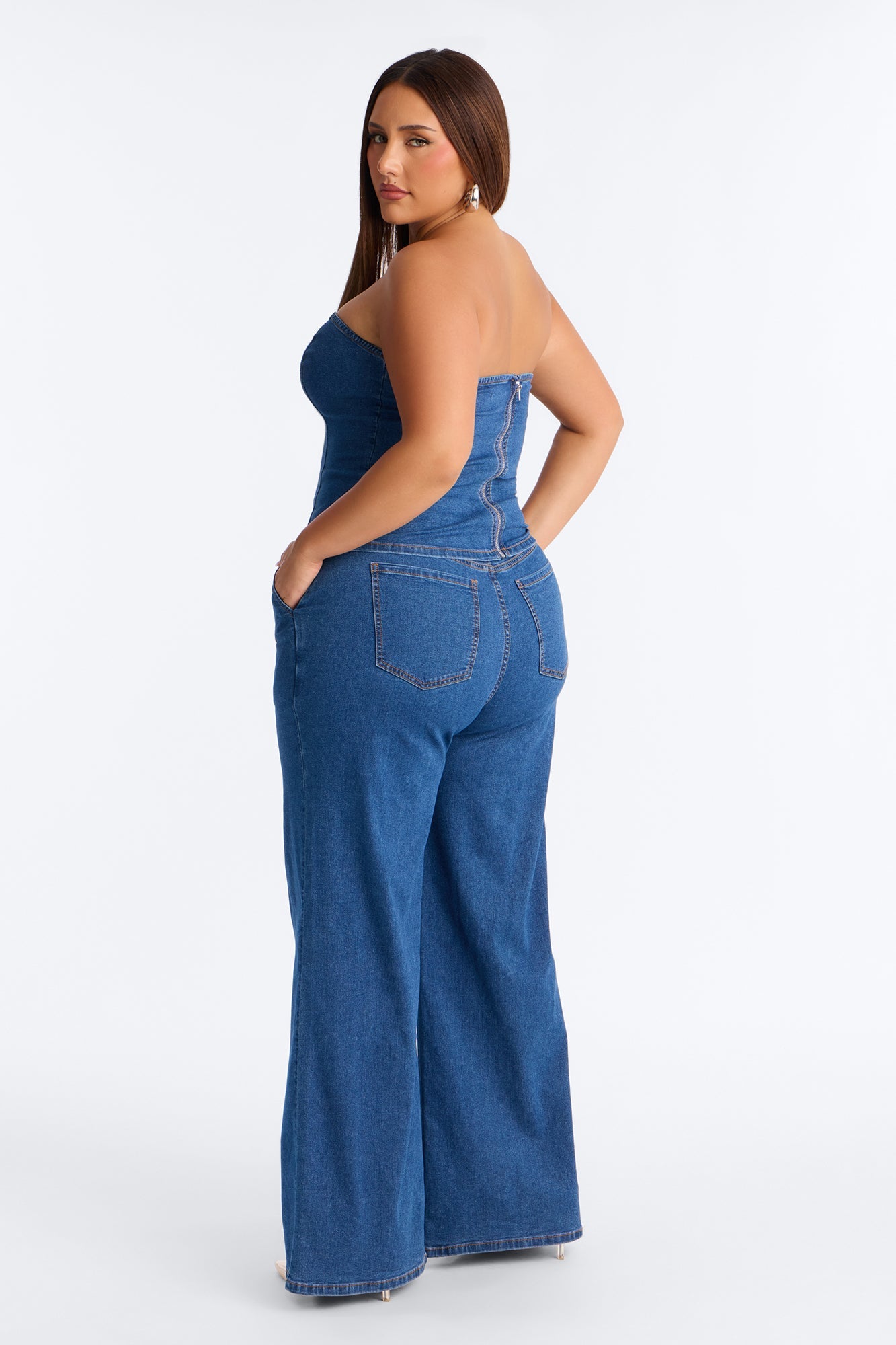 Paige Strapless Denim Pant Set - Dark Wash