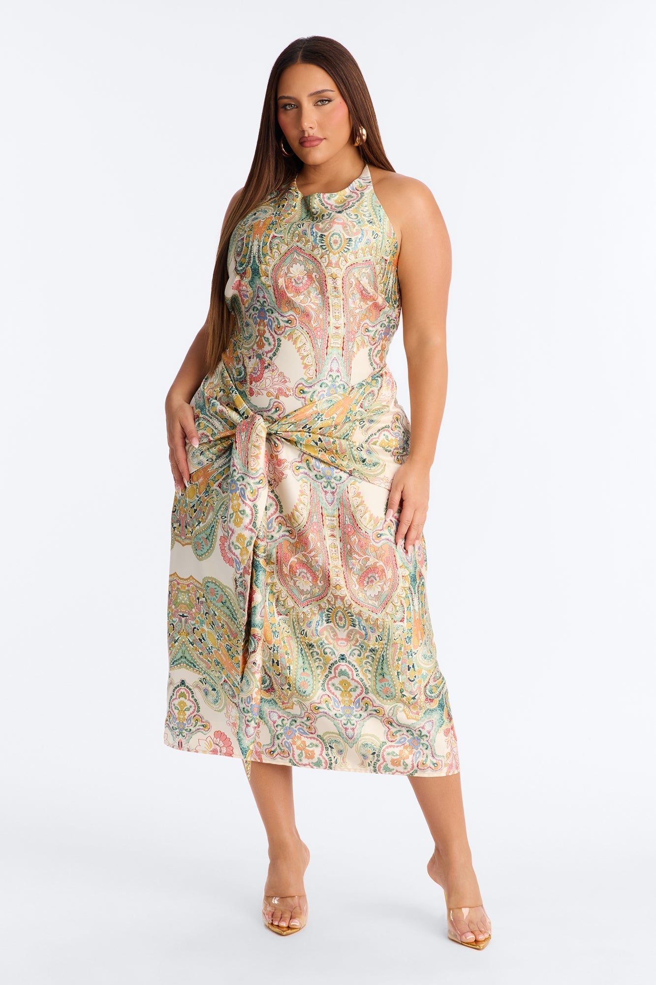 Imani Satin Midi Dress - Green/combo NEWFASHIONEDGE