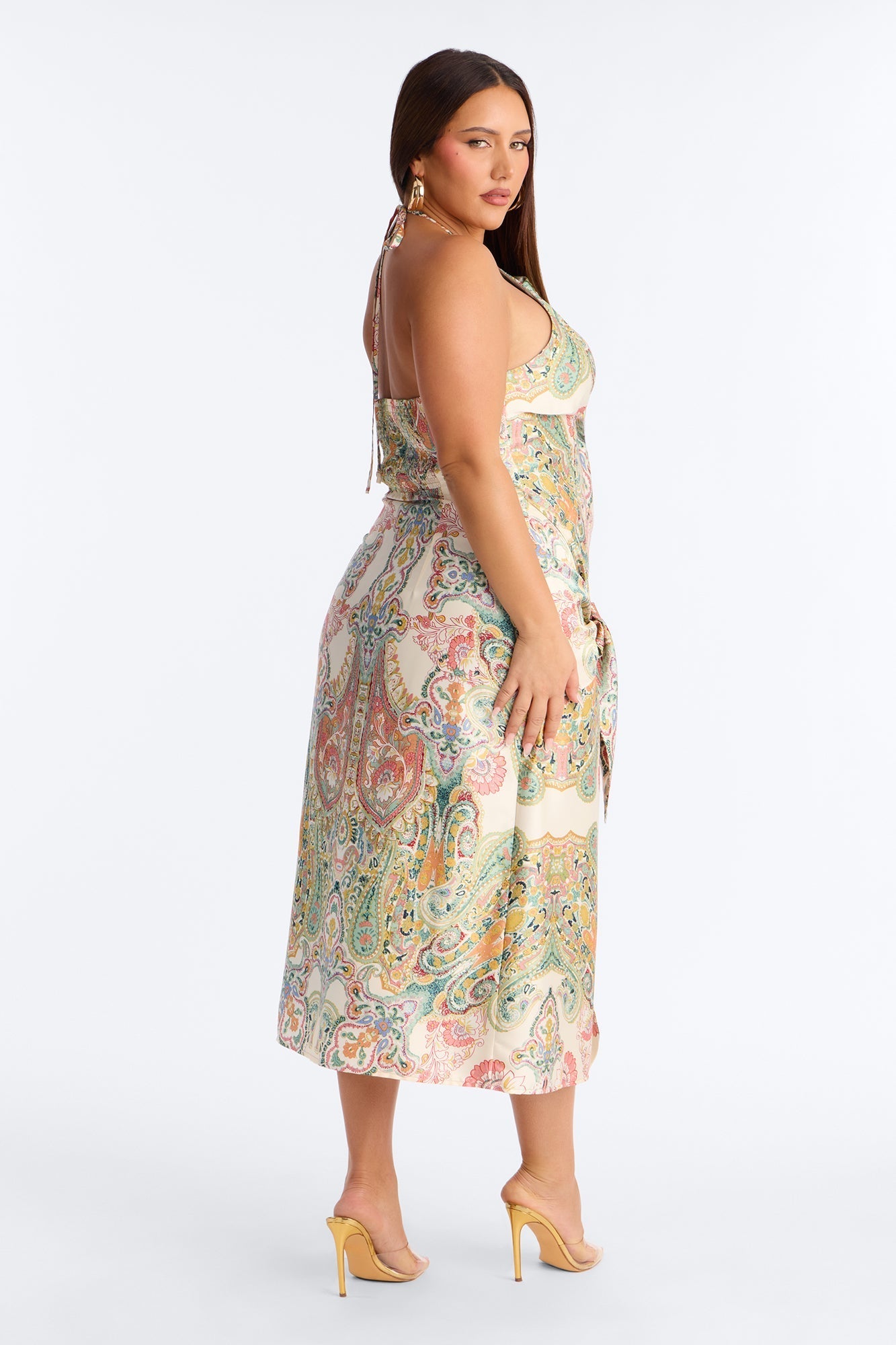 Imani Satin Midi Dress - Green/combo NEWFASHIONEDGE