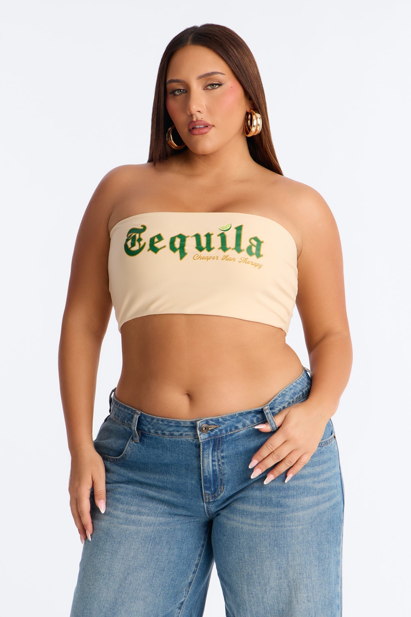 Tequila Cheaper Than Therapy Tube Top - Cream NEWFASHIONEDGE
