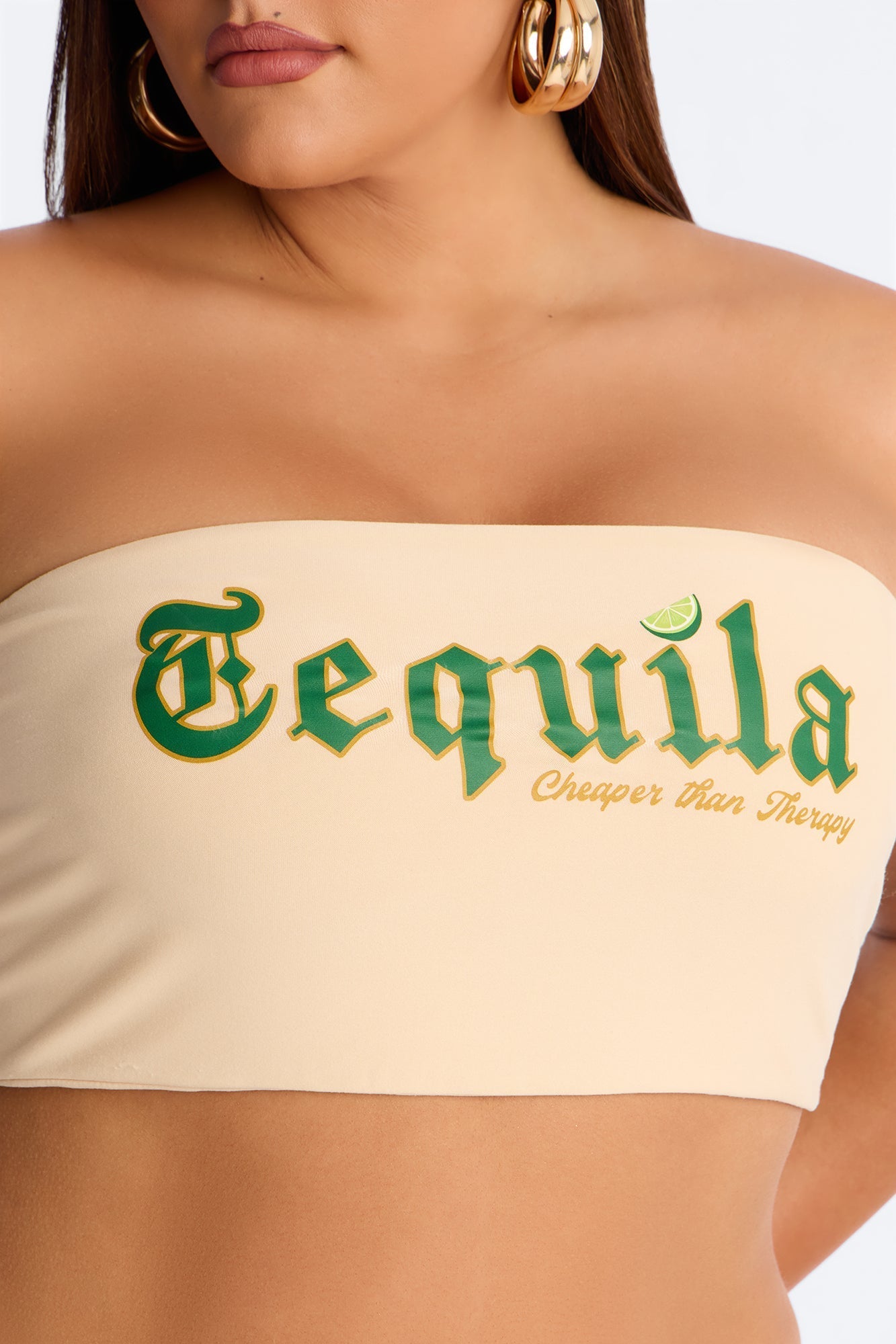 Tequila Cheaper Than Therapy Tube Top - Cream NEWFASHIONEDGE