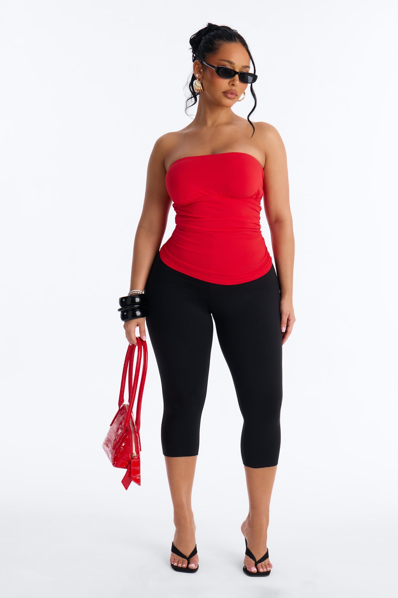 Brianna Ruched Tube Top - Red