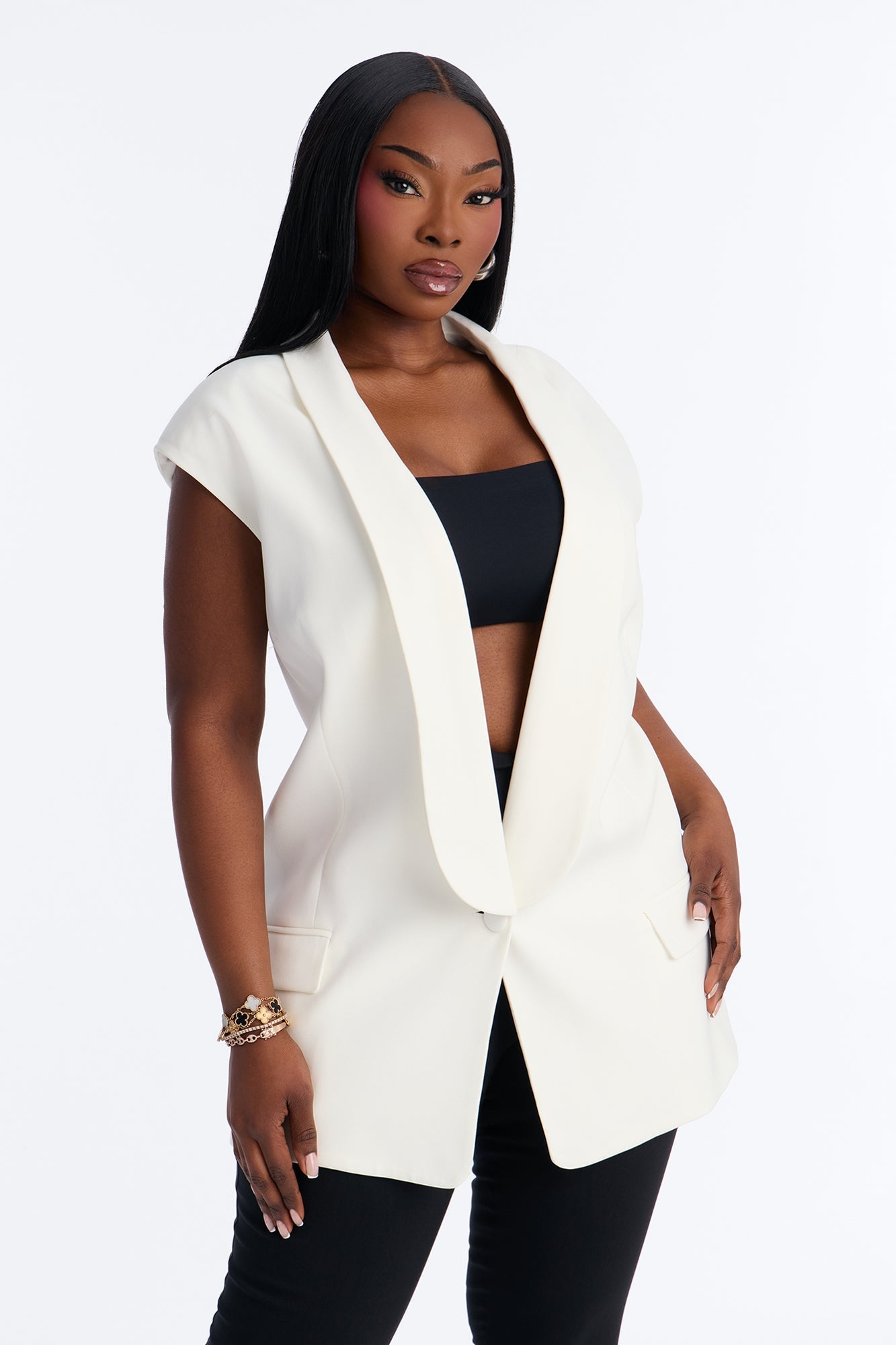 Instant Elevation Single Breasted Oversized Tailored Vest - Ivory