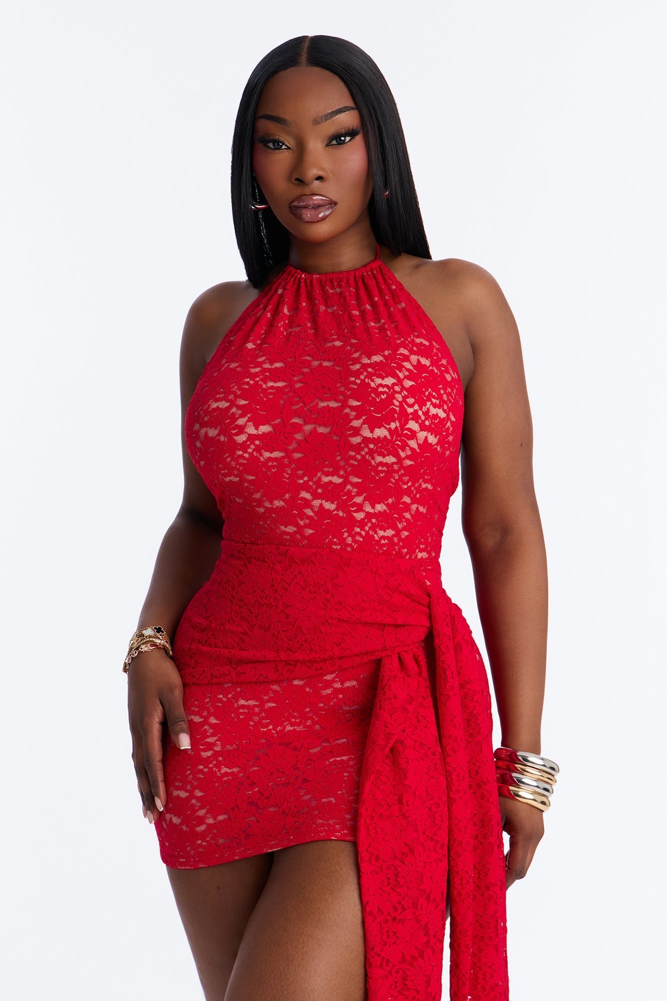 Alora Lace Bodysuit Skirt Set - Red NEWFASHIONEDGE