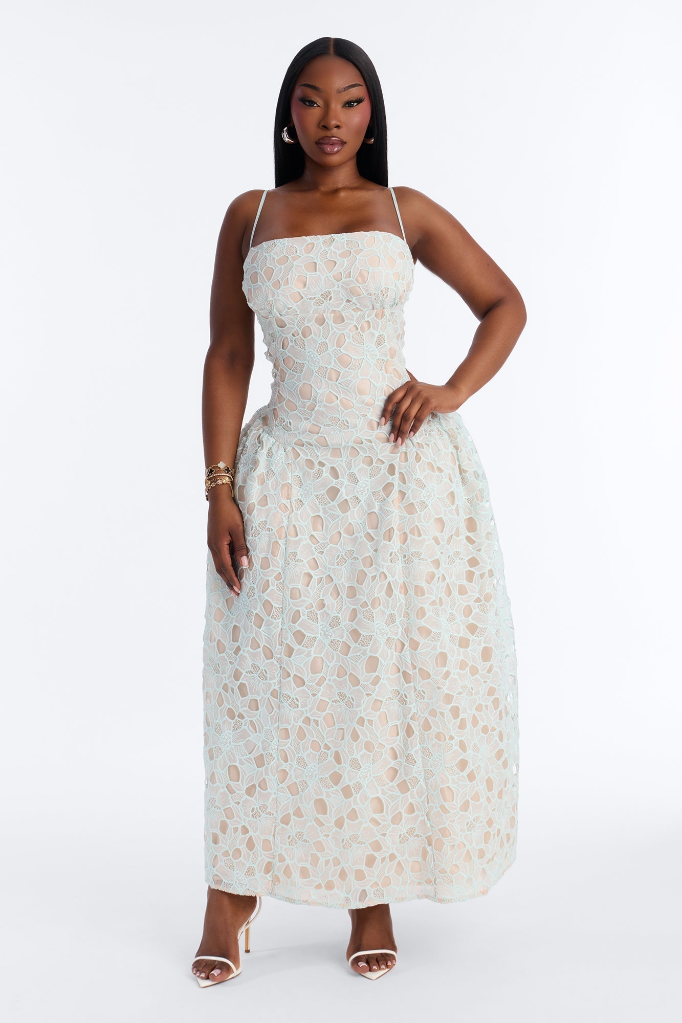Lace Meadow Midi Dress - Light Blue NEWFASHIONEDGE
