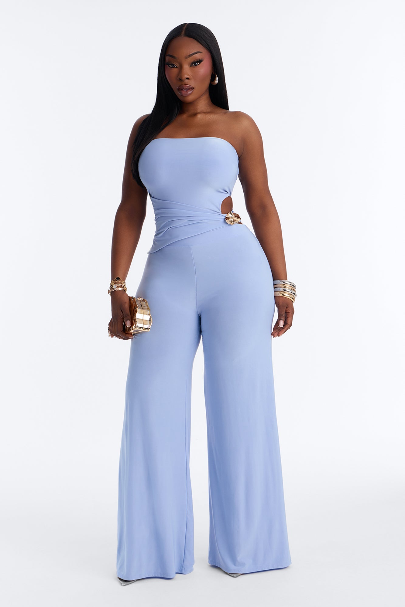 Anika Cut Out Strapless Jumpsuit - Blue