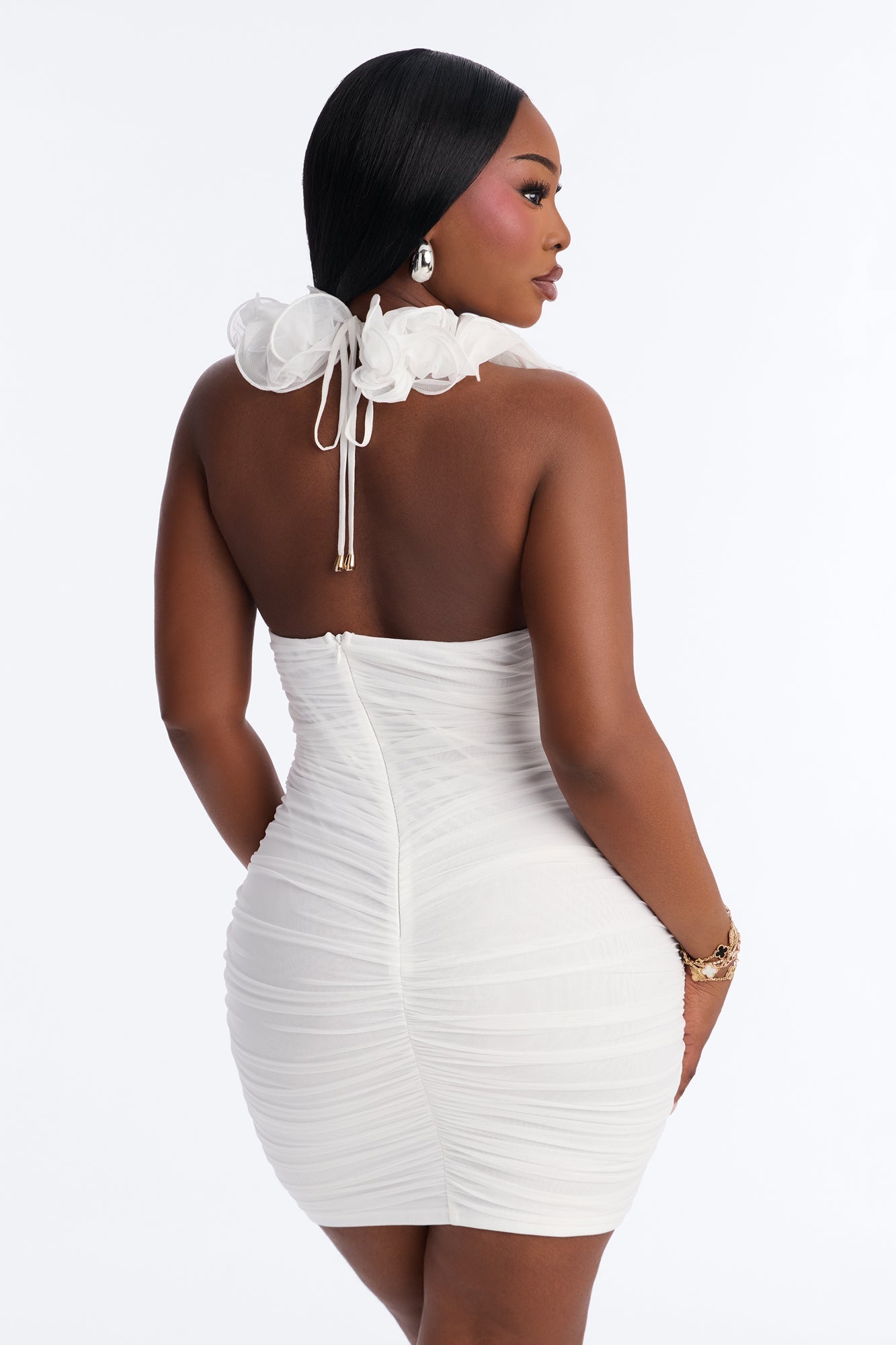 Hannah Ruffle Mesh Mini Dress - White NEWFASHIONEDGE