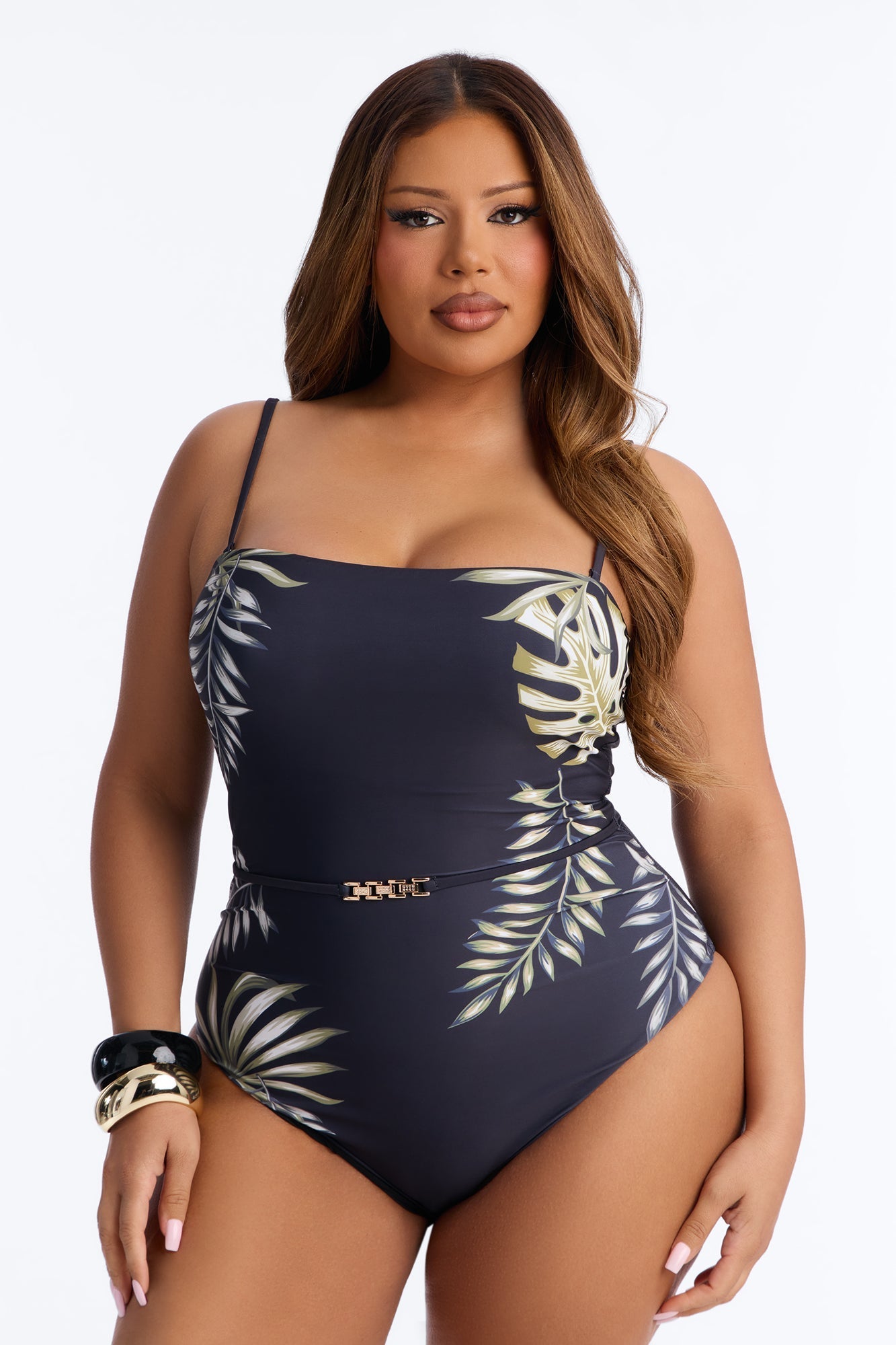 Tropic Like It's Hot 1 Piece Belted Strapless Swimsuit - Black NEWFASHIONEDGE