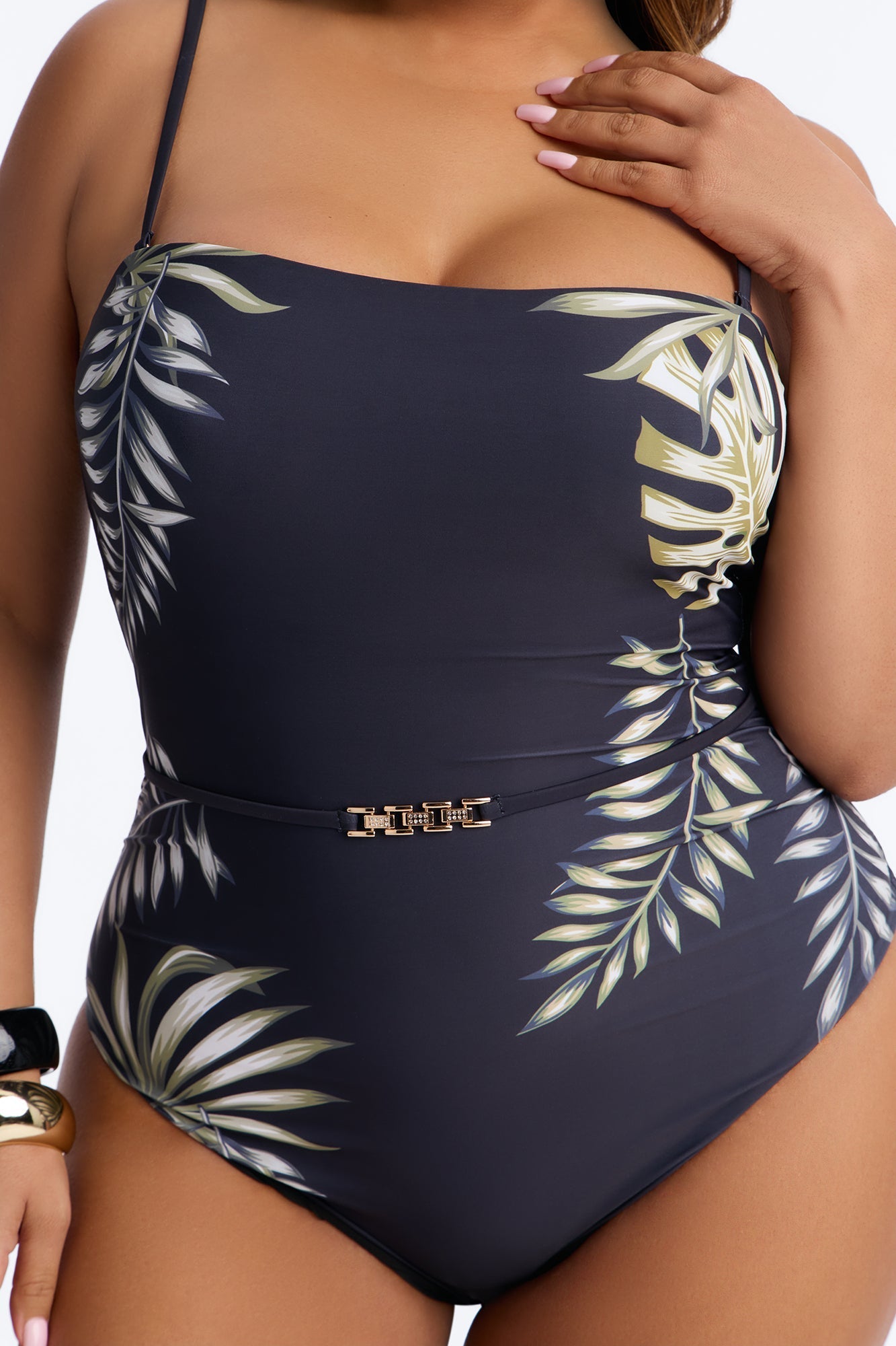 Tropic Like It's Hot 1 Piece Belted Strapless Swimsuit - Black NEWFASHIONEDGE