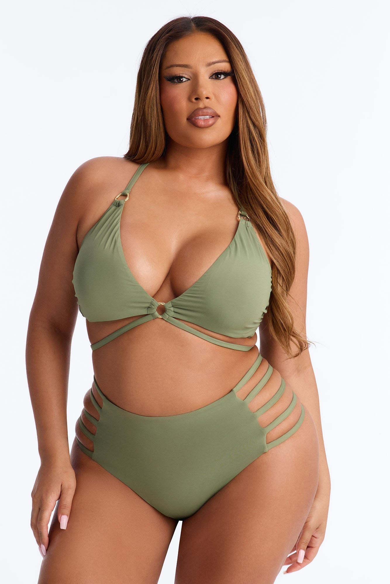 Caught In The Tide 2 Piece Bralette Strappy Bikini Set - Green NEWFASHIONEDGE