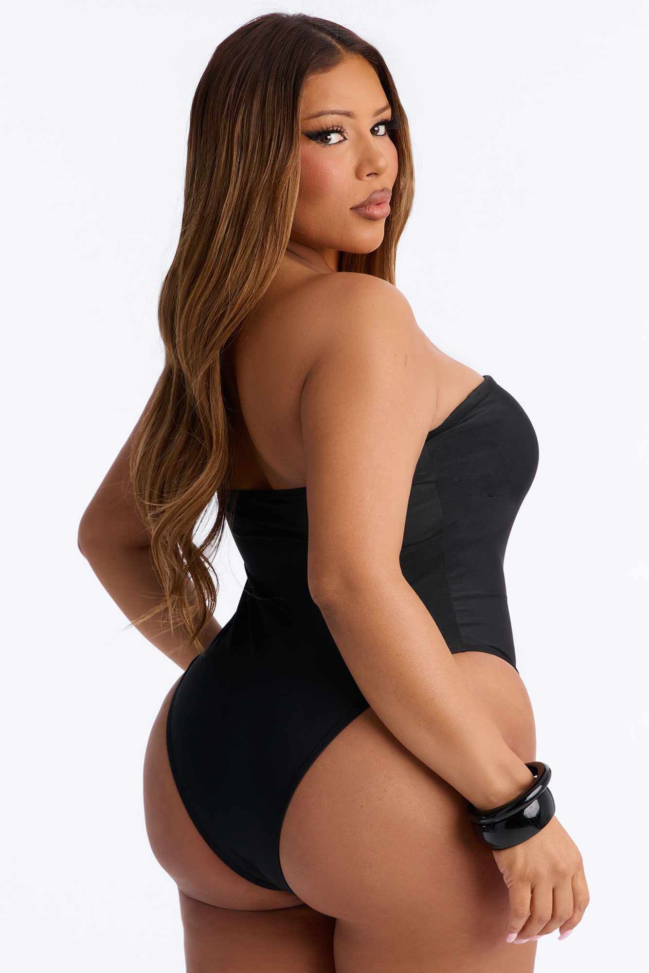 Nadia 1 Piece Criss Cross Strapless Swimsuit - Black NEWFASHIONEDGE