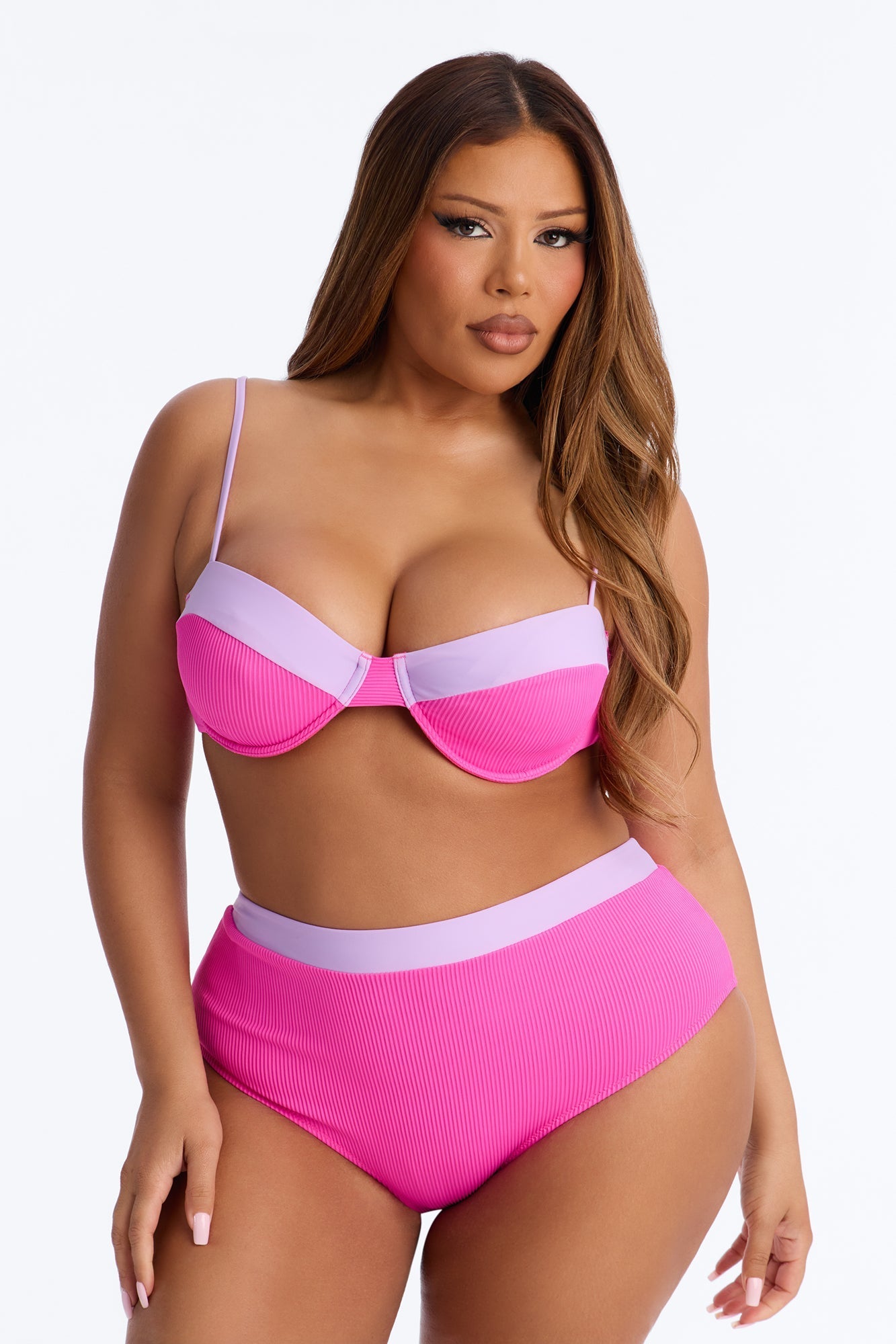 Catching Waves & Baes 2 Piece Bra Cup Bikini Set - Fuchsia/combo NEWFASHIONEDGE